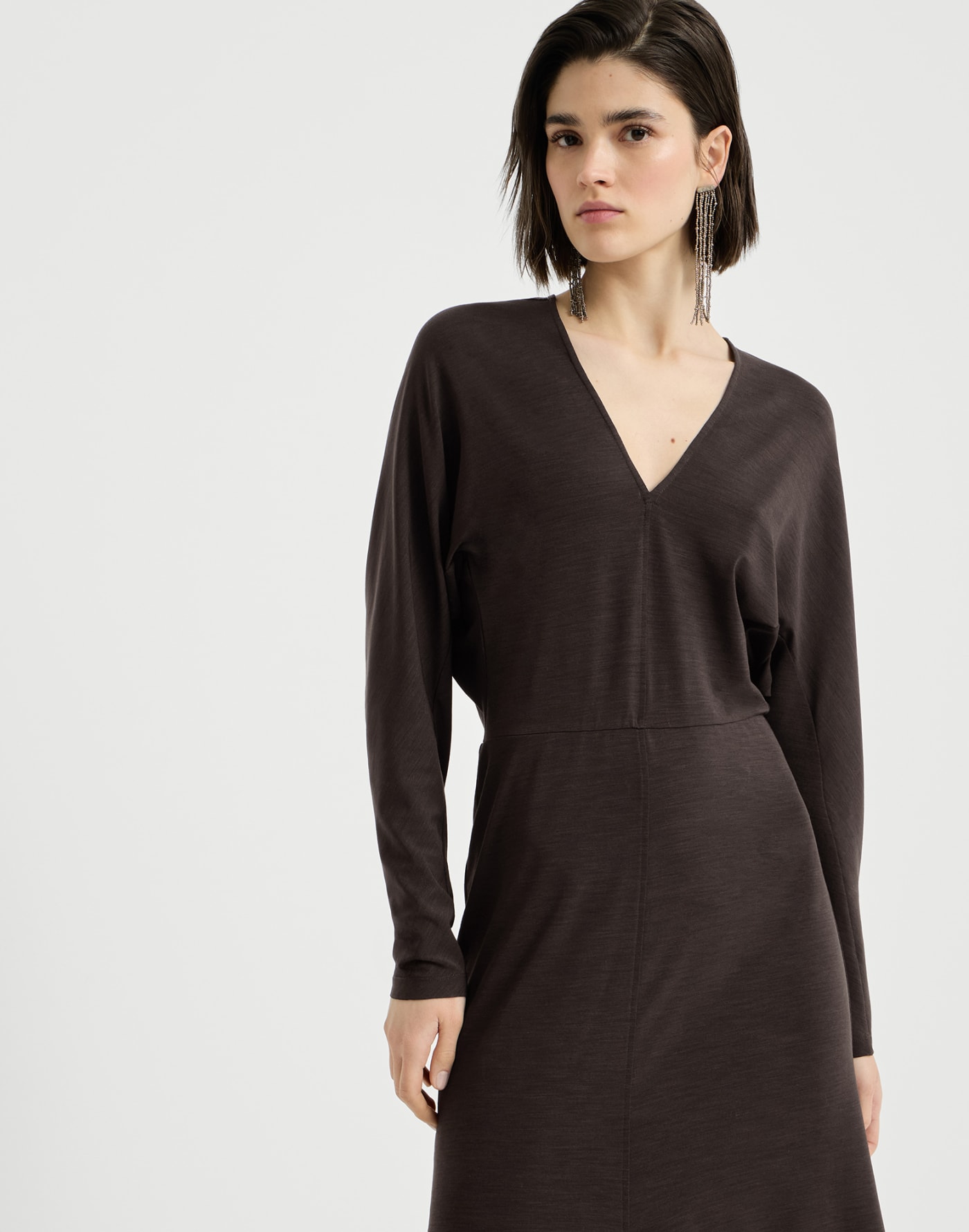 Jersey dress with monili Coffee Woman - Brunello Cucinelli