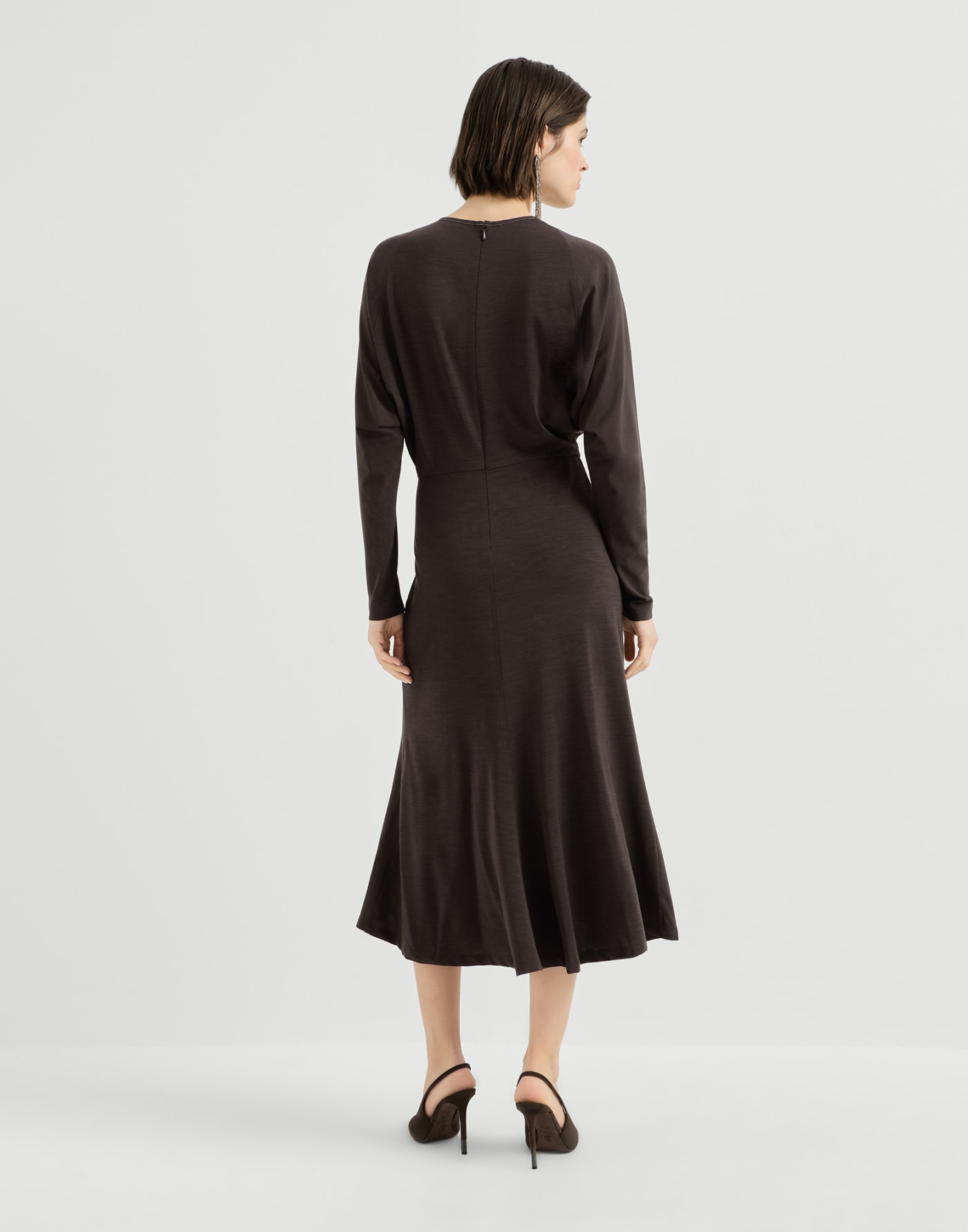 Jersey dress with monili Coffee Woman - Brunello Cucinelli