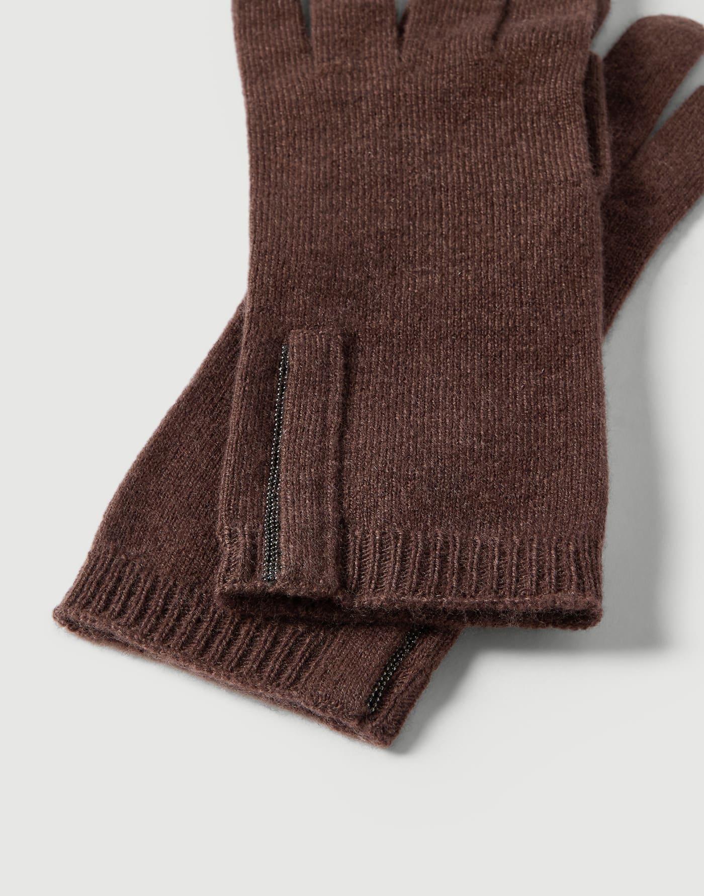 Cashmere knit gloves with monili Brown Woman - Brunello Cucinelli