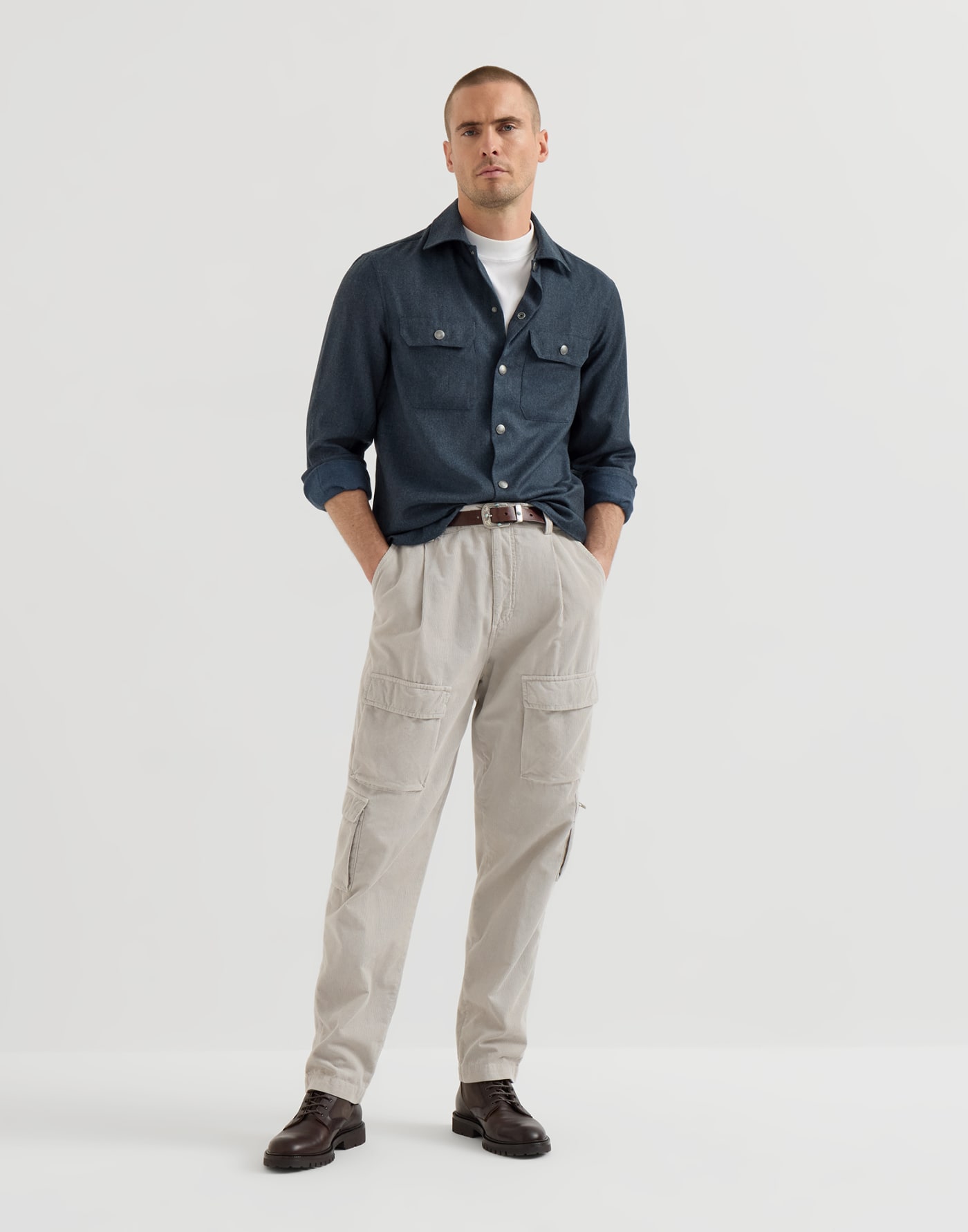 Overshirt with spread collar Denim Man - Brunello Cucinelli