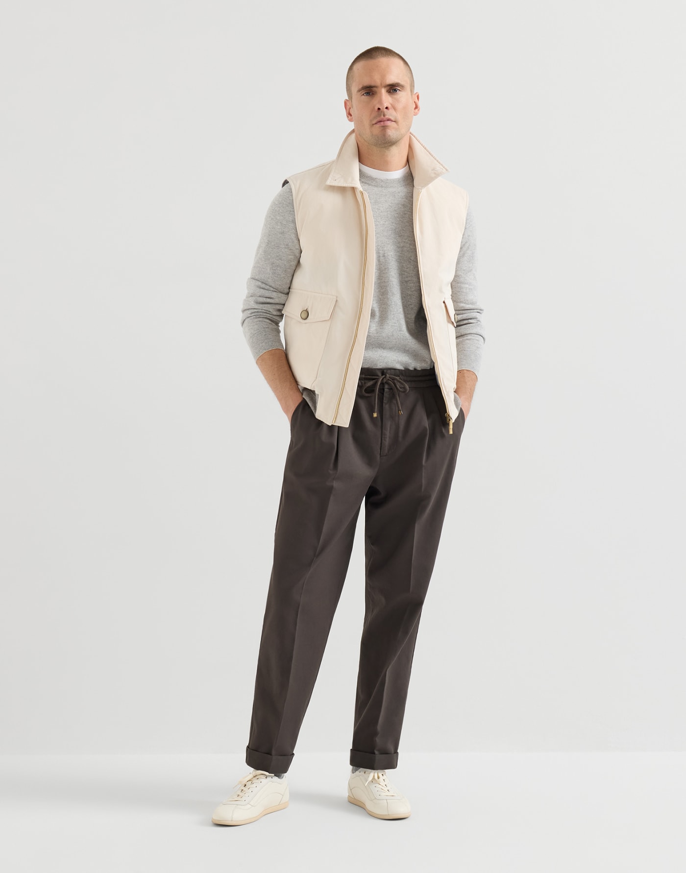 Trousers with drawstring and double pleats Brown Man - Brunello Cucinelli