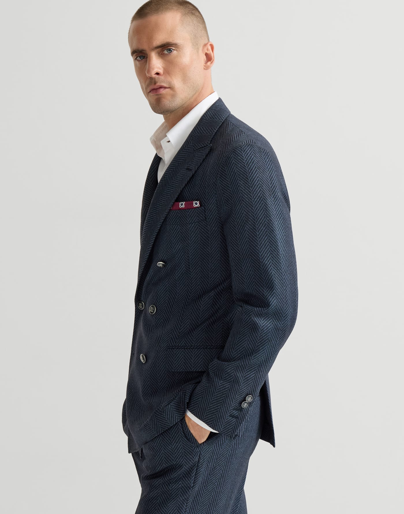 Chevron deconstructed blazer Navy Blue Man - Brunello Cucinelli