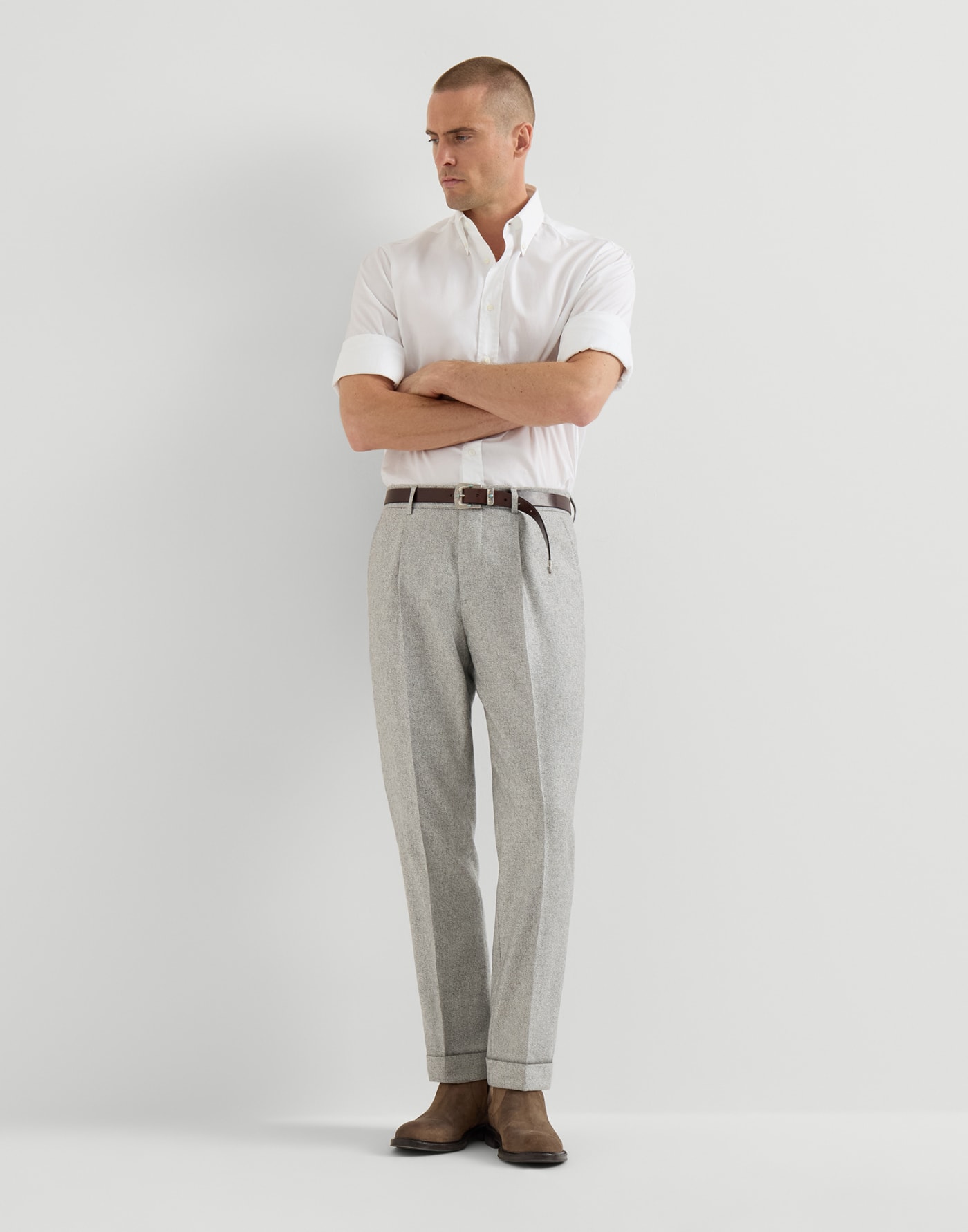 Pantalón en tweed de seda y cachemir Gris Claro Hombre - Brunello Cucinelli