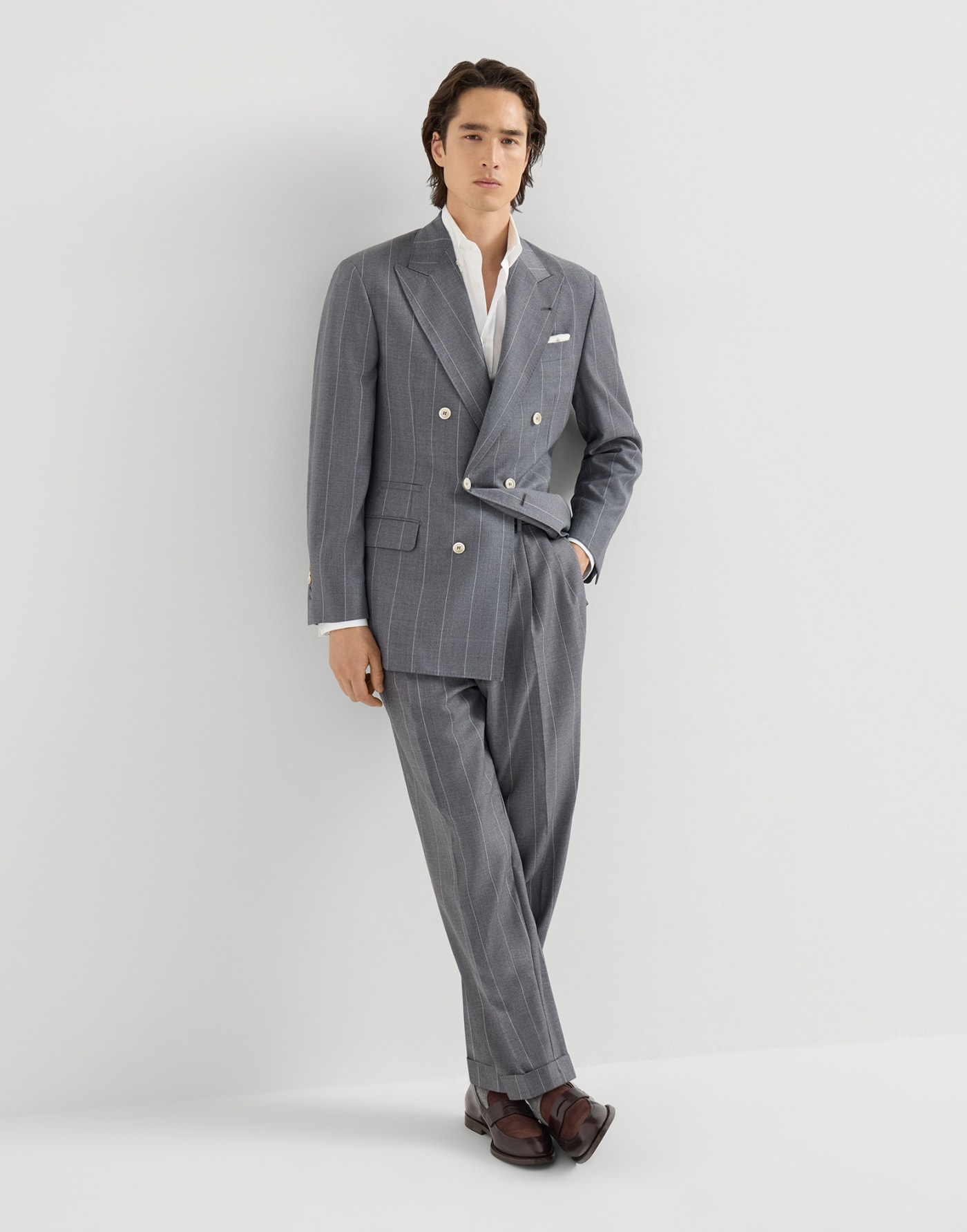 Pinstripe Tailor suit Medium Grey Man - Brunello Cucinelli