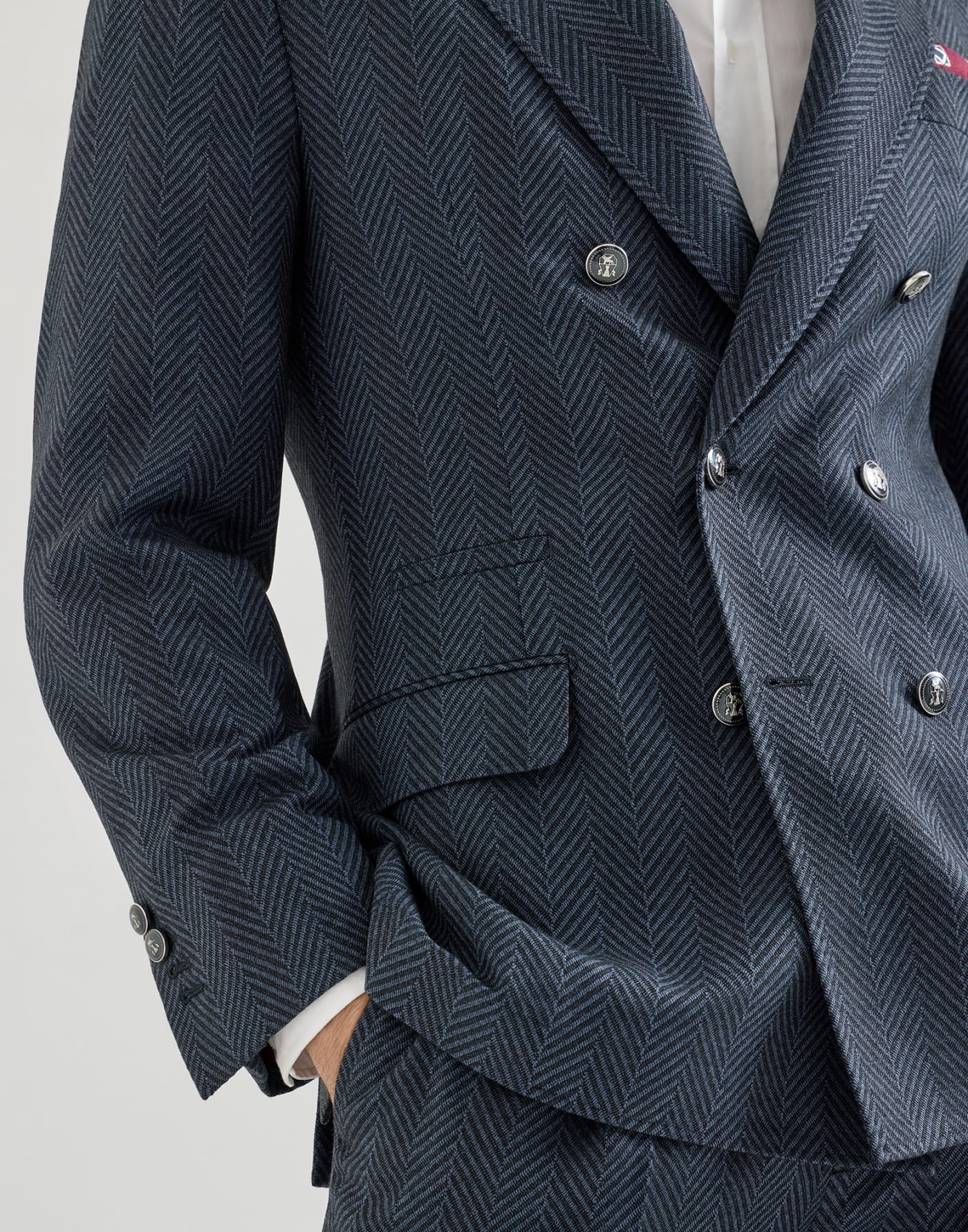 Chevron deconstructed blazer Navy Blue Man - Brunello Cucinelli