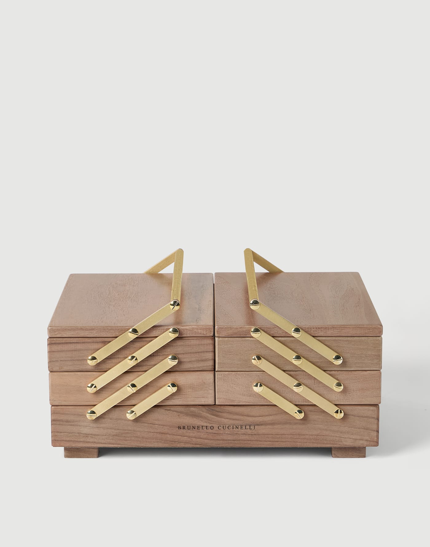 Wood, Krion® and brass Mahjong set Hazelnut Lifestyle - Brunello Cucinelli