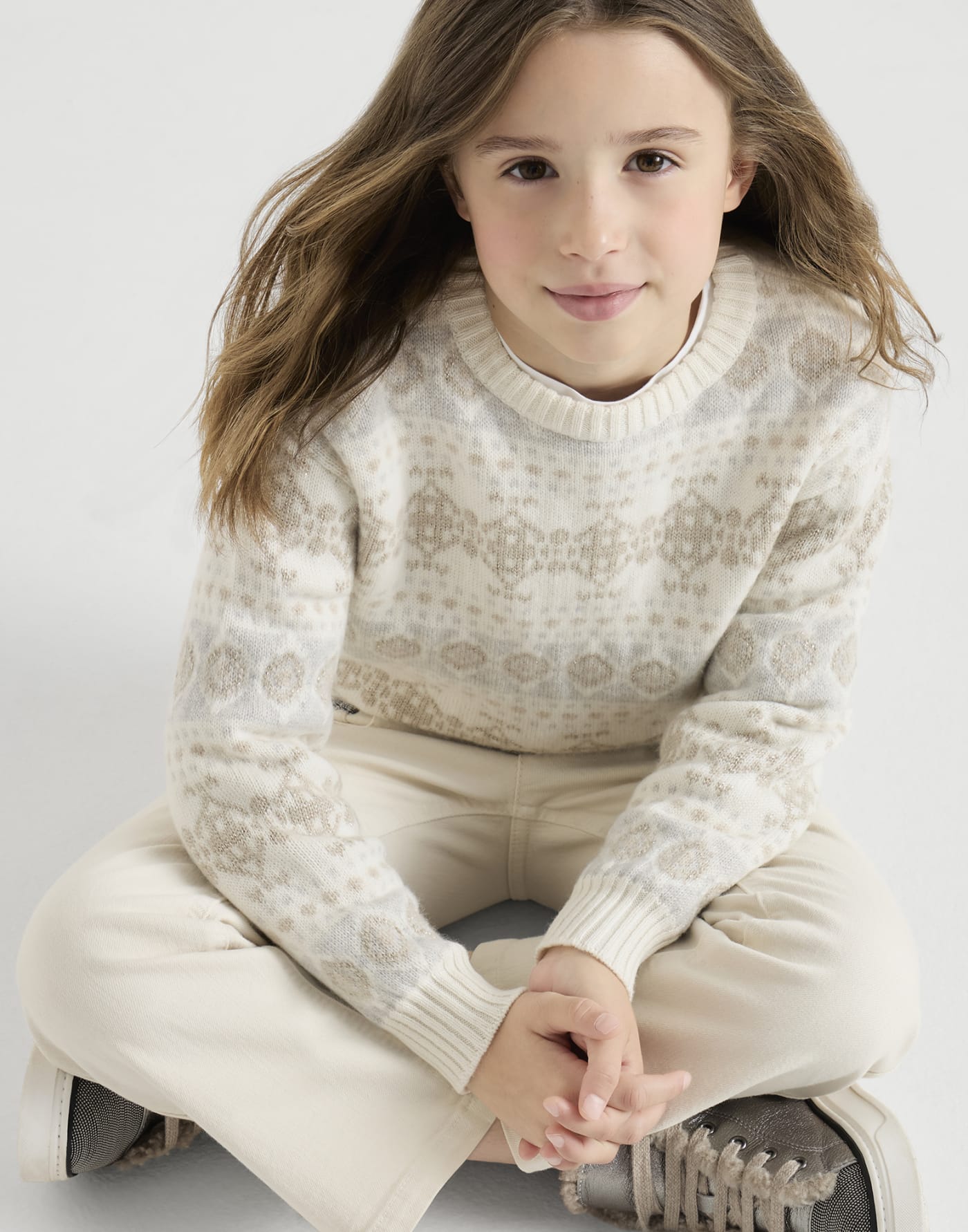 Pullover in Jacquard aus Sparkling-Kaschmir Panama Mädchen - Brunello Cucinelli