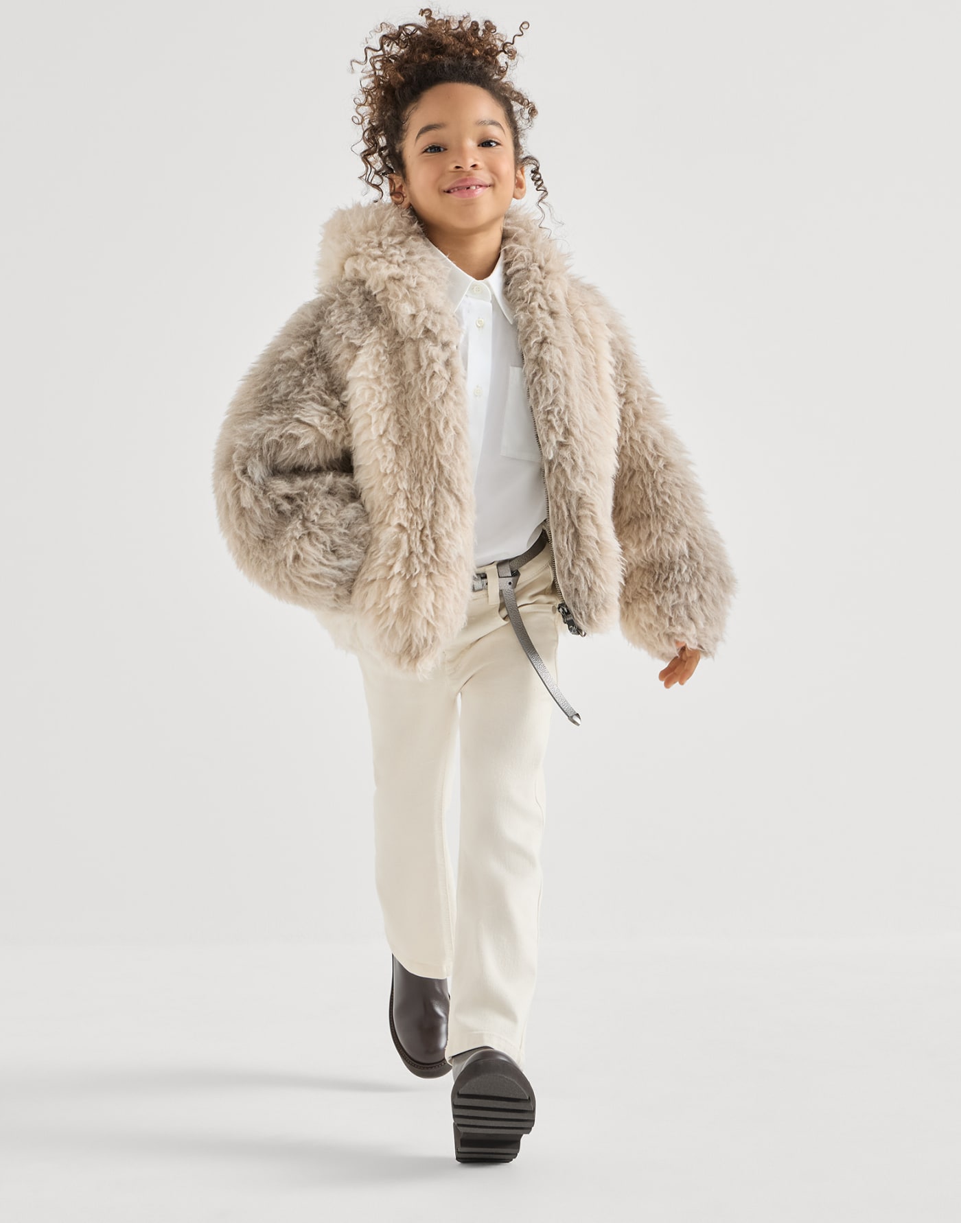Fluffy-Jacke mit Monili Warmes Beige Mädchen - Brunello Cucinelli
