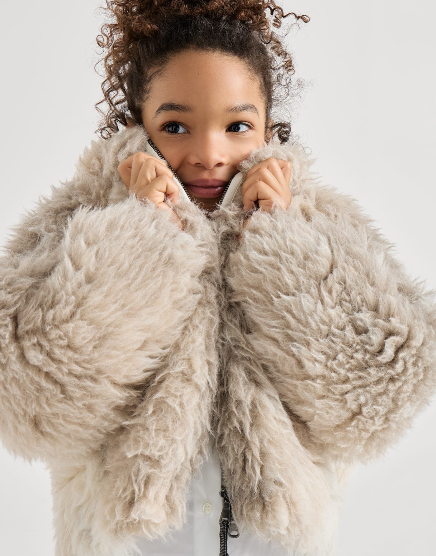 Fluffy-Jacke mit Monili Warmes Beige Mädchen - Brunello Cucinelli