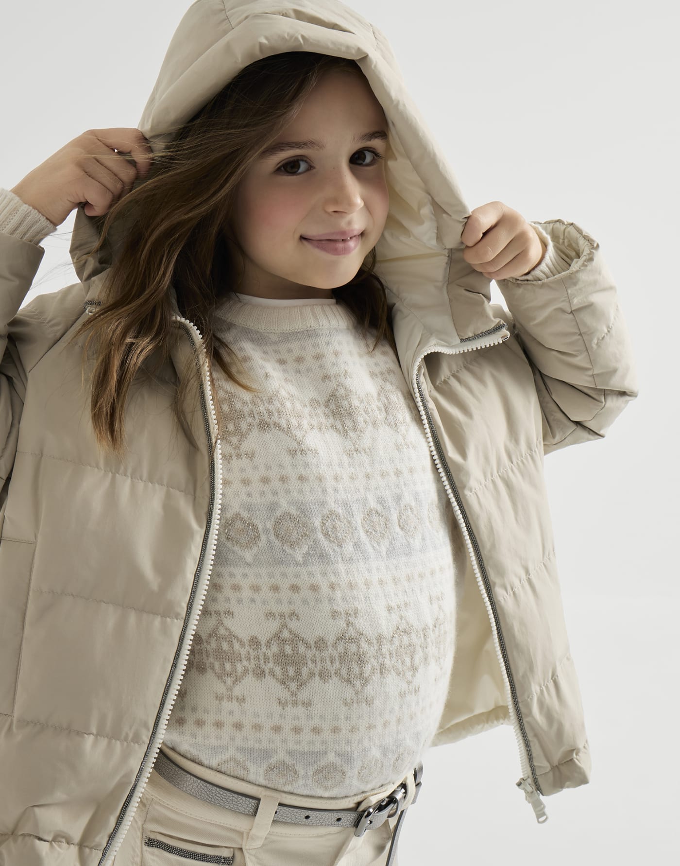 Daunenjacke aus Taft Sand Mädchen - Brunello Cucinelli