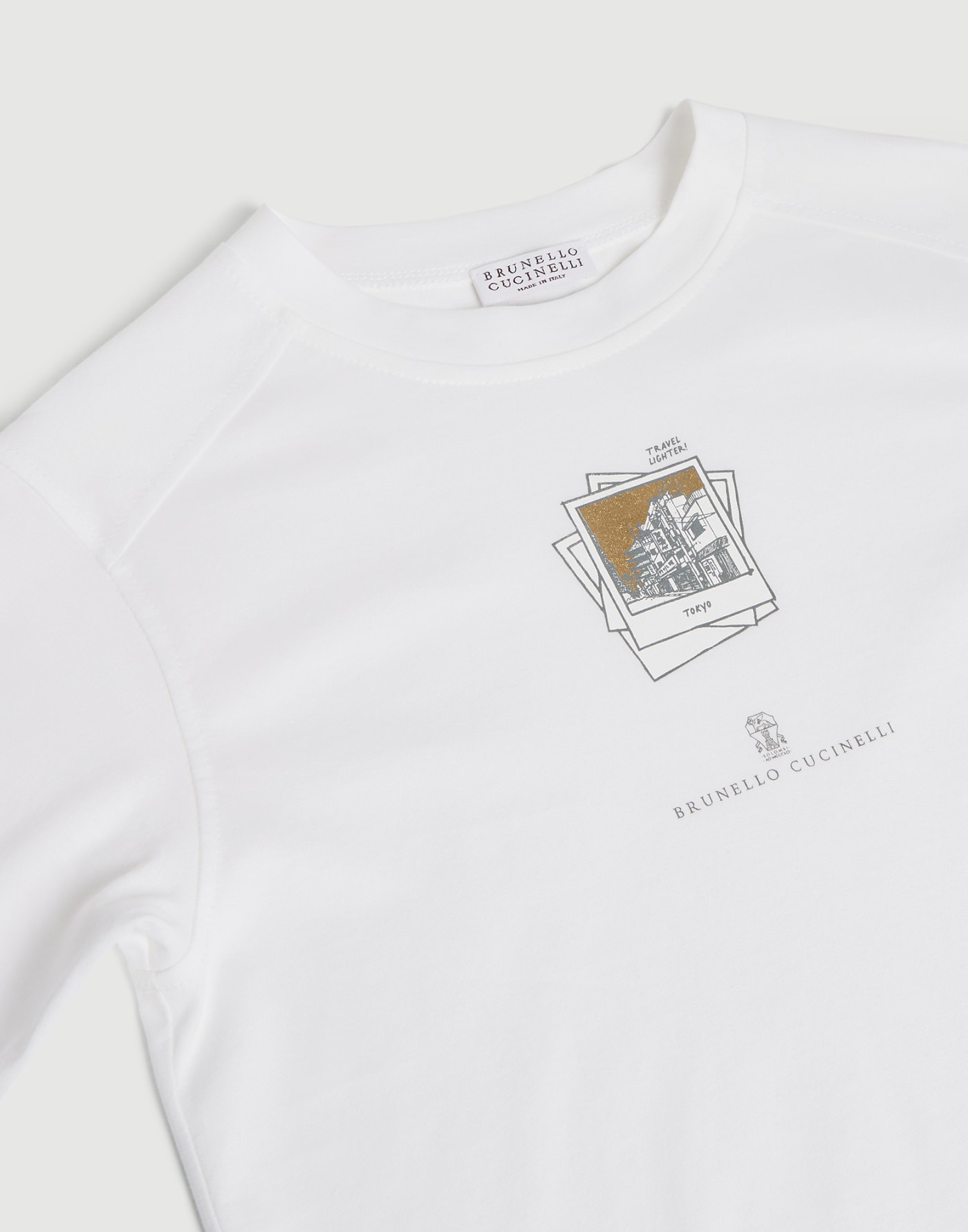 Long sleeve T-shirt with print for Girls in White | Brunello Cucinelli