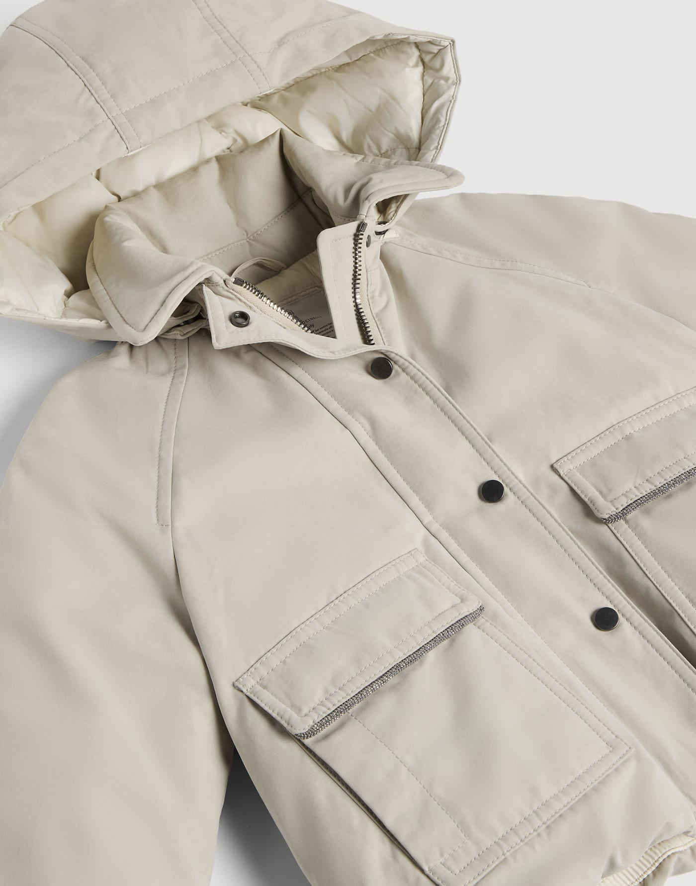 Techno cotton waxed canvas down jacket Sand Girls - Brunello Cucinelli