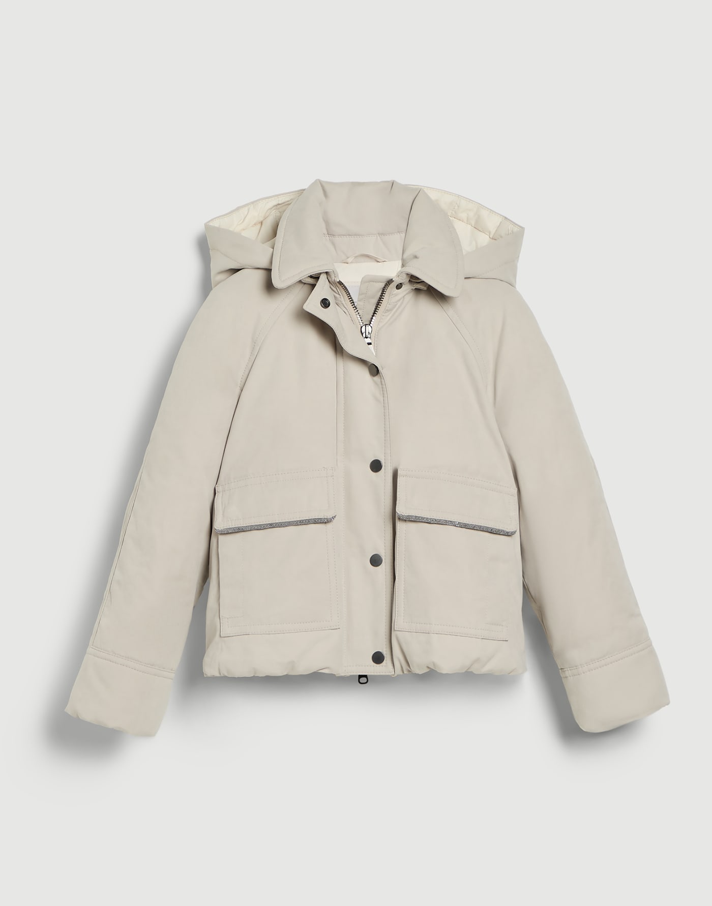 Techno cotton waxed canvas down jacket Sand Girls - Brunello Cucinelli