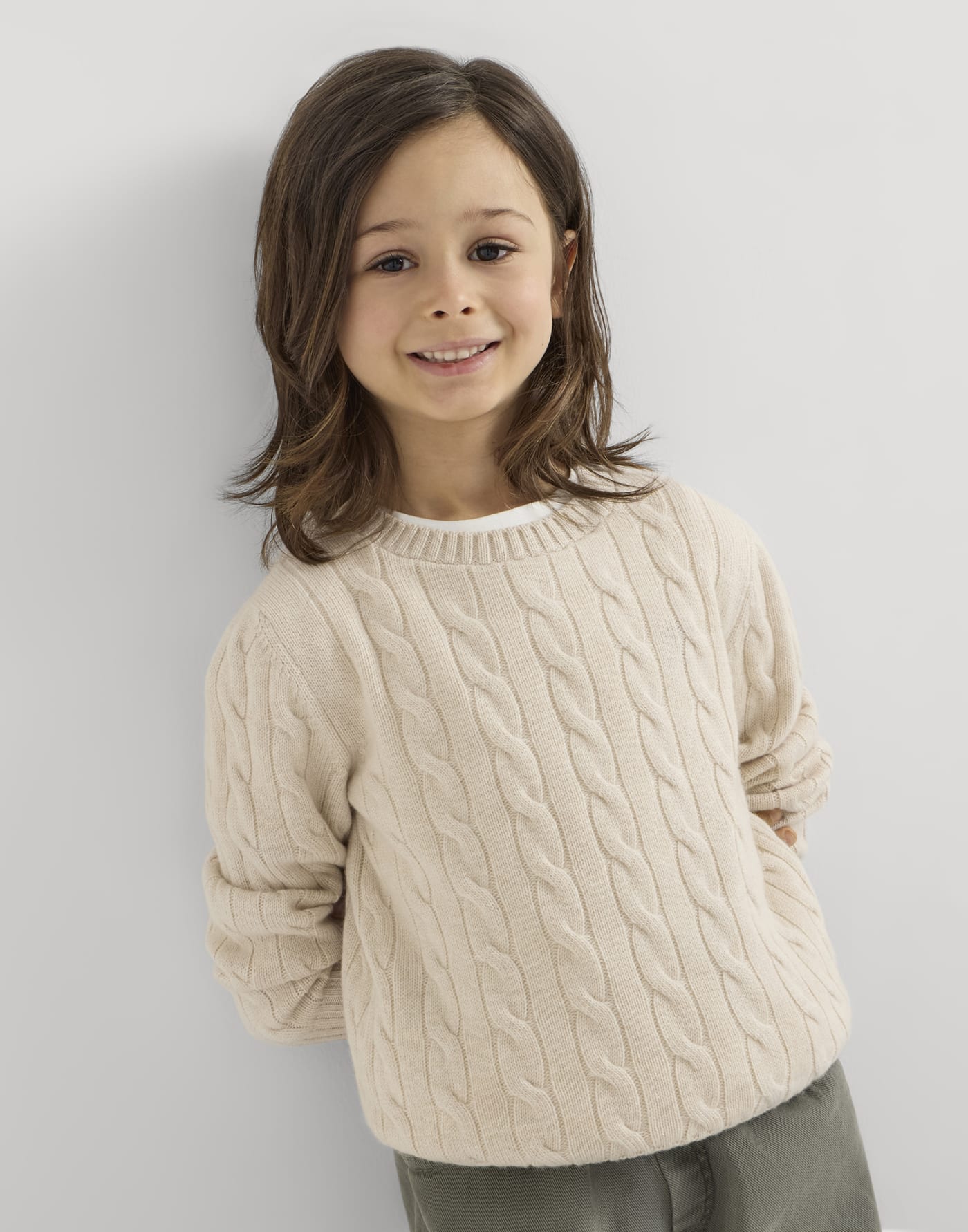 Pullover aus Kaschmir in Zopfstrick Champagner Jungen - Brunello Cucinelli