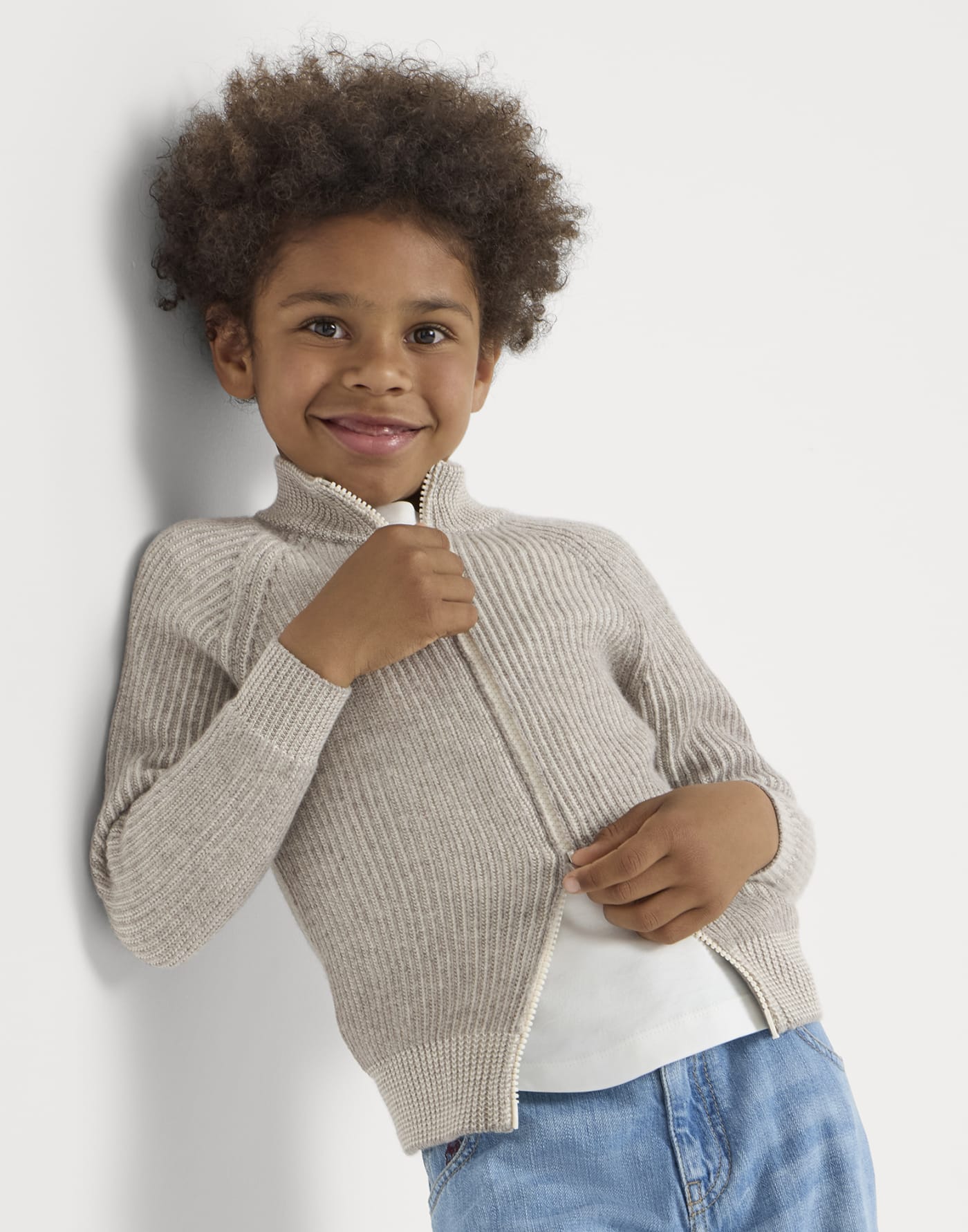 Cashmere cardigan with zipper Stone Grey Boys - Brunello Cucinelli
