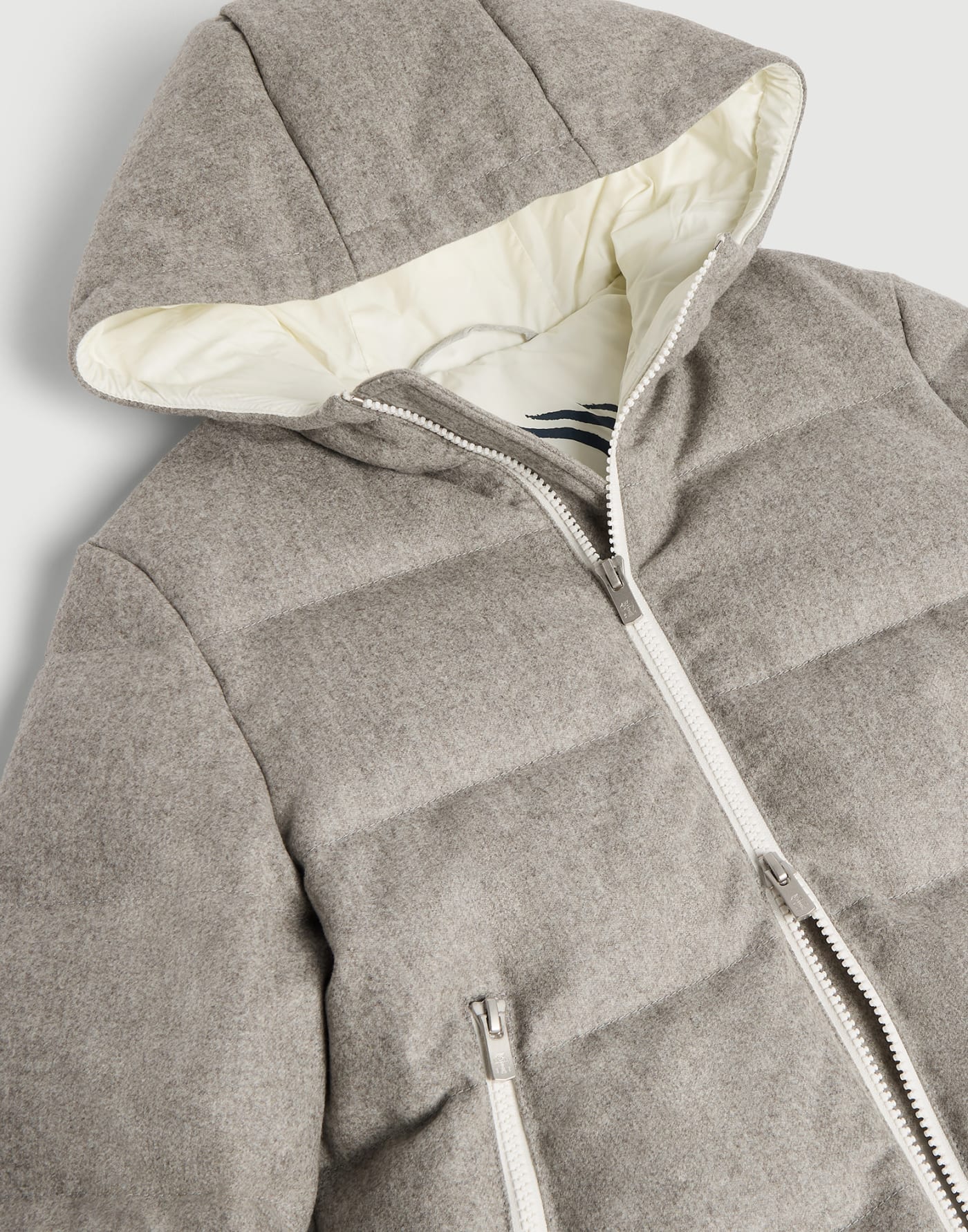 Virgin wool flannel down jacket Stone Grey Boys - Brunello Cucinelli