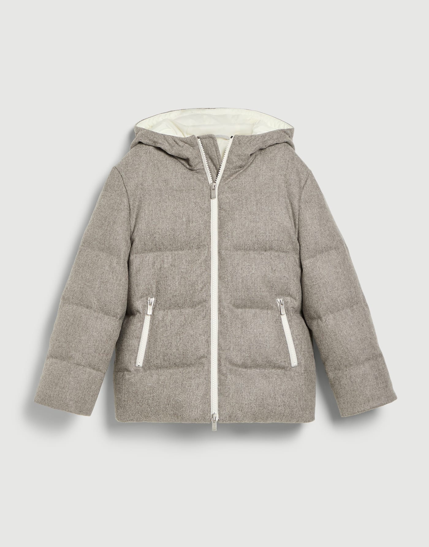 Virgin wool flannel down jacket Stone Grey Boys - Brunello Cucinelli