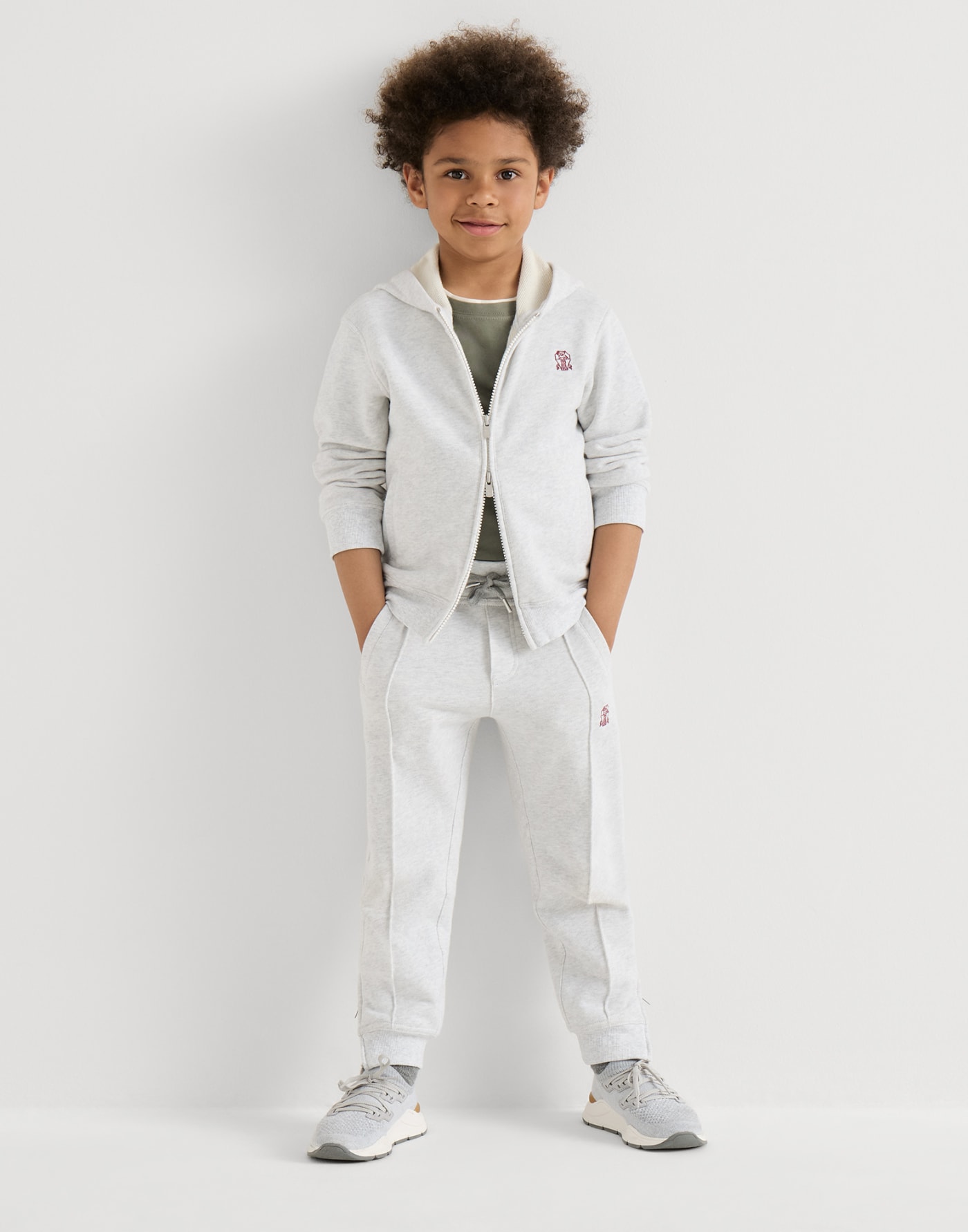 Cotton French terry track trousers Pearl Grey Boys - Brunello Cucinelli
