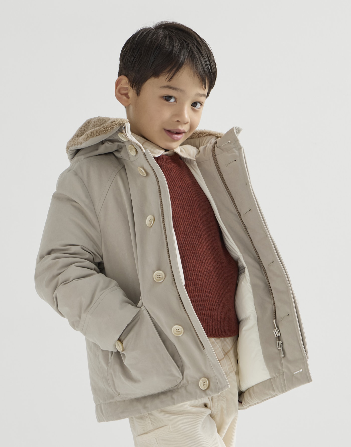 Daunenparka aus Baumwollstoff Beige Jungen - Brunello Cucinelli