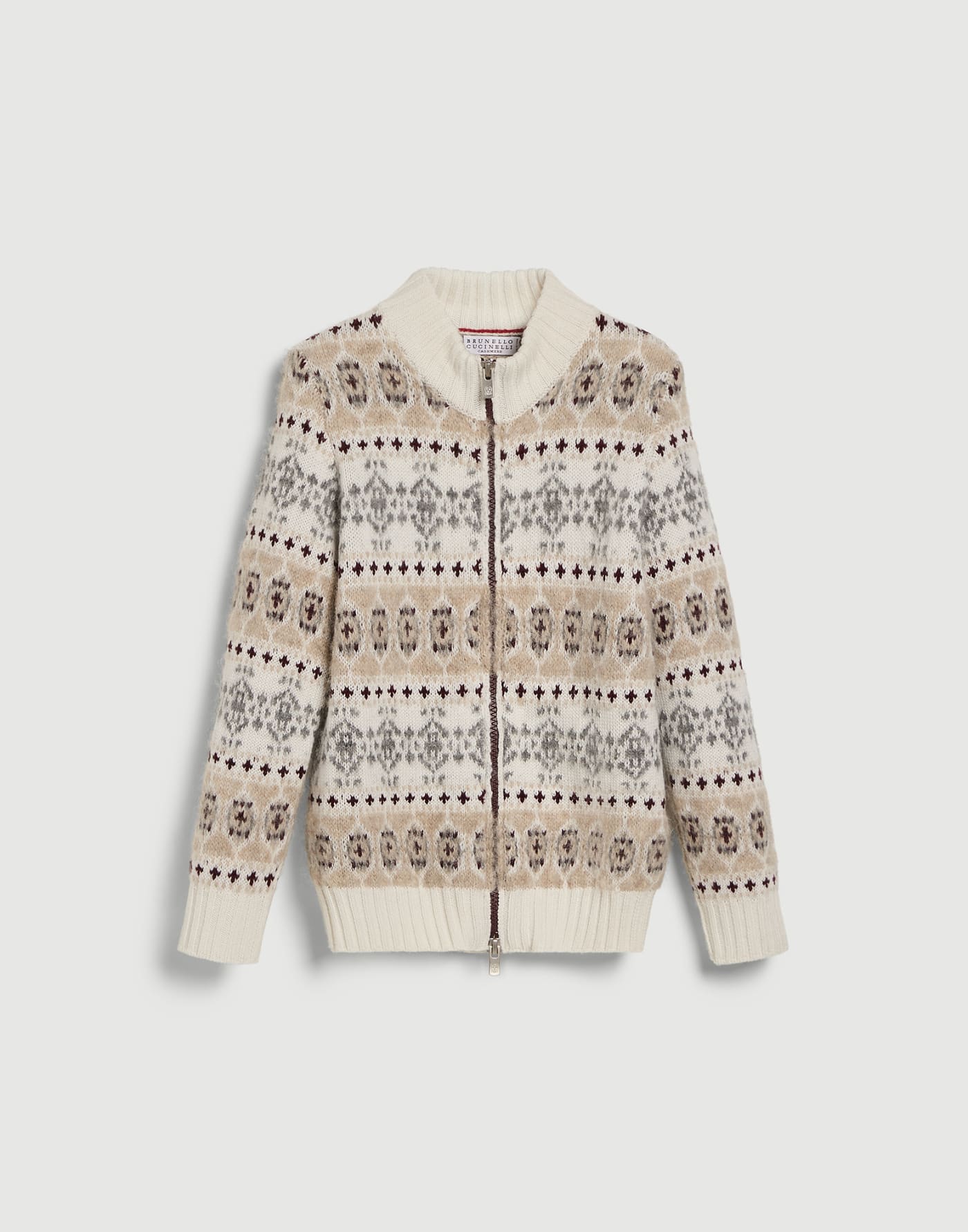 Cardigan in Jacquard aus Kaschmir Beige Jungen - Brunello Cucinelli