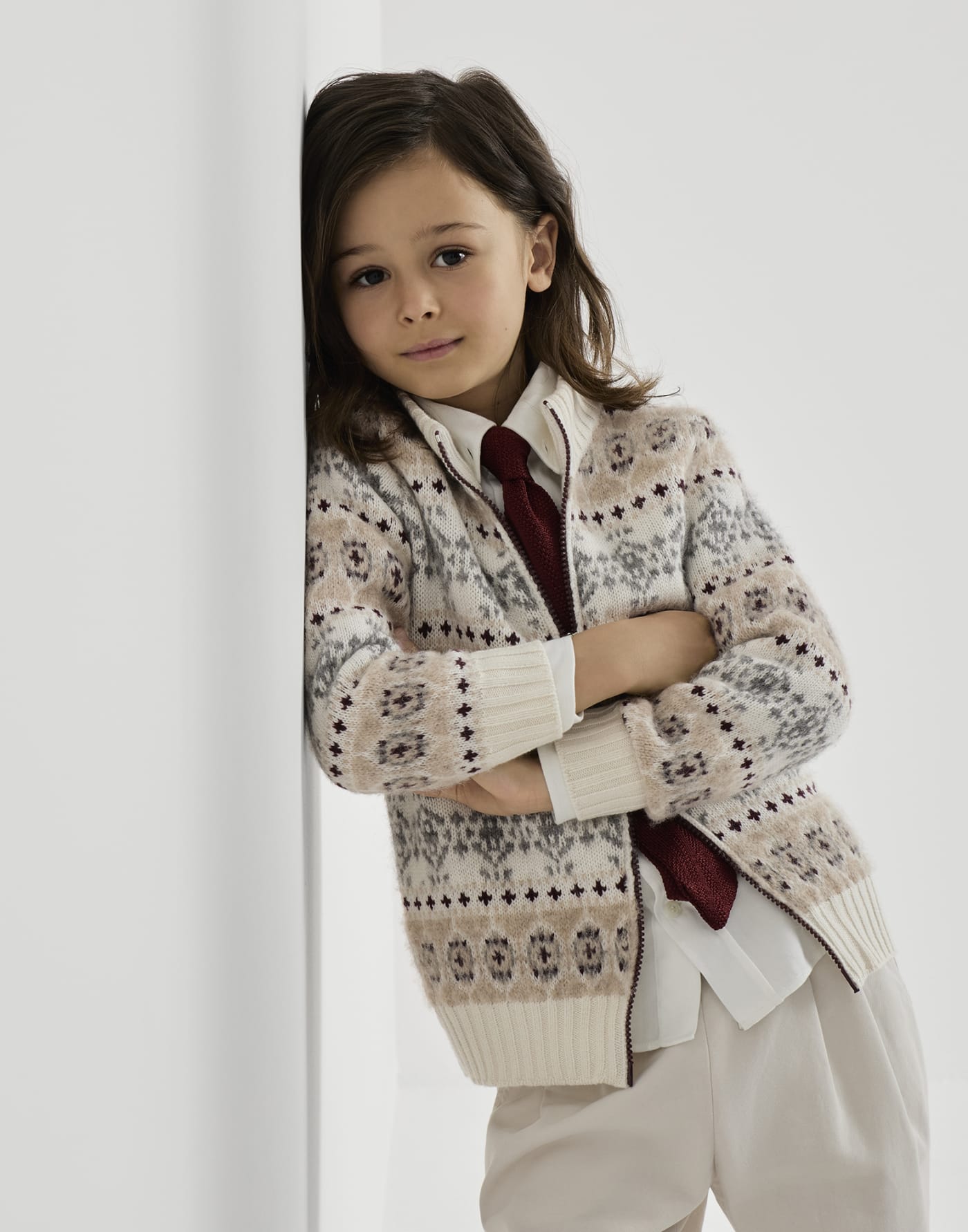 Cardigan in Jacquard aus Kaschmir Beige Jungen - Brunello Cucinelli