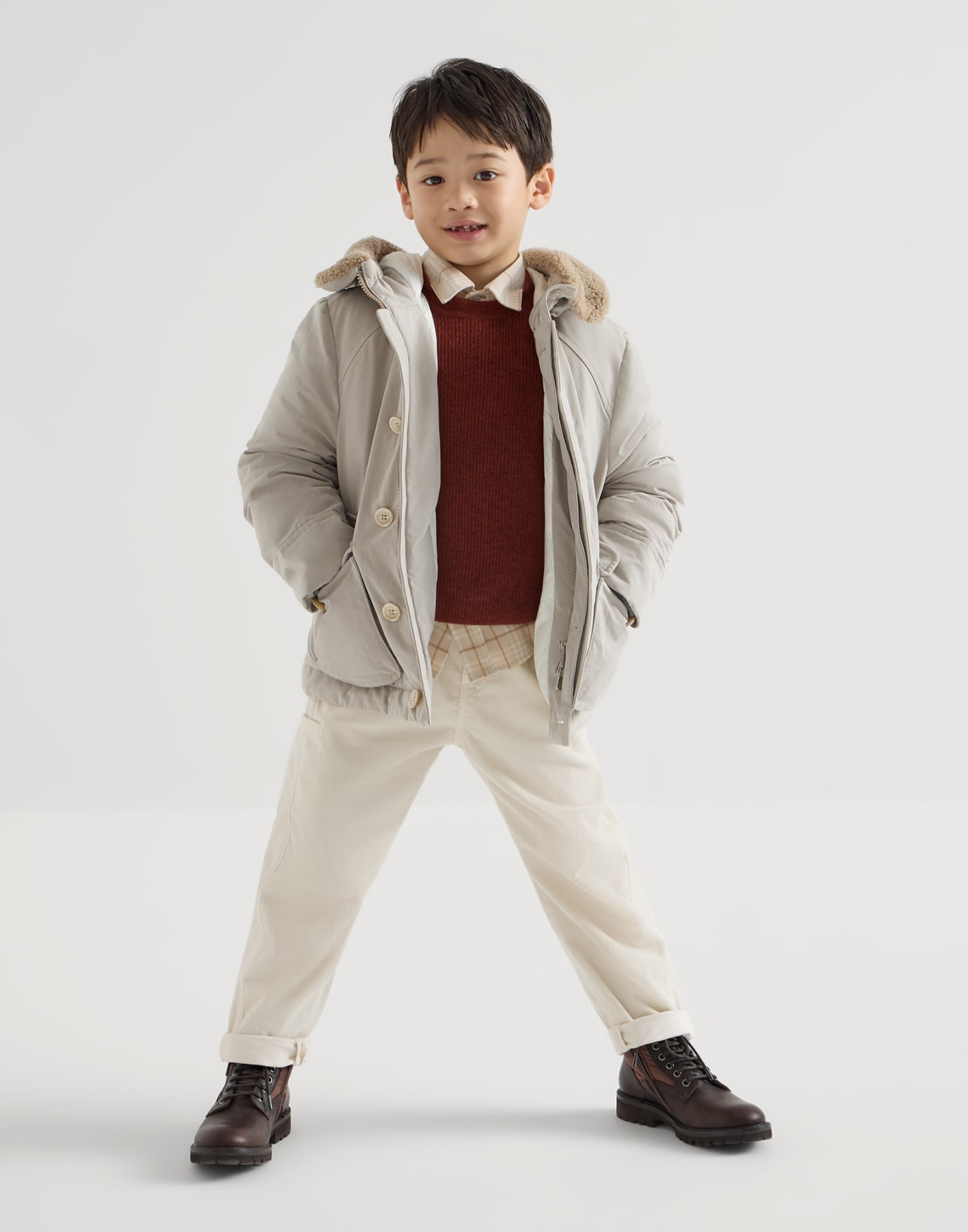 Pullover aus Kaschmir in Patentstrick Ziegelrot Jungen - Brunello Cucinelli
