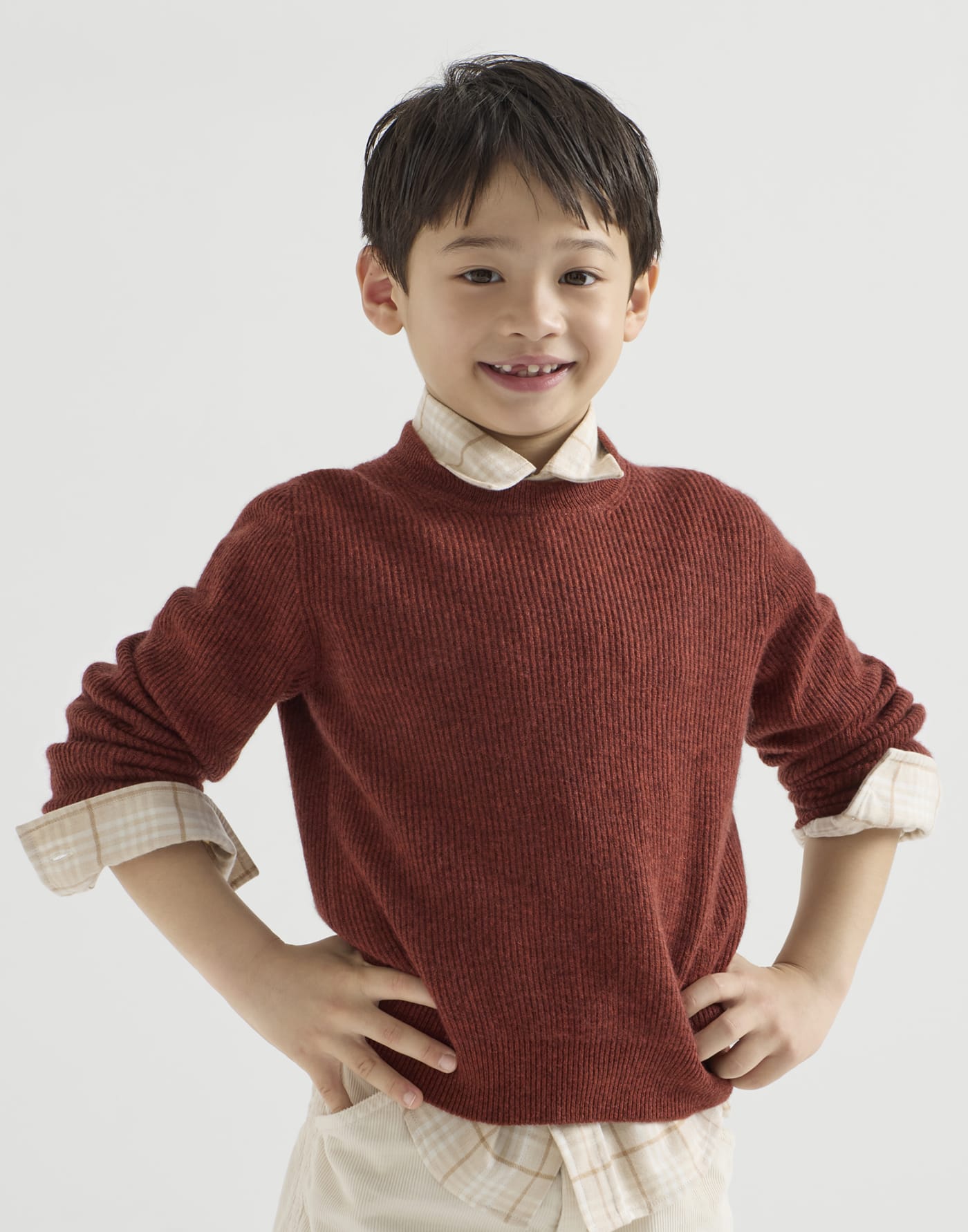 Pullover aus Kaschmir in Patentstrick Ziegelrot Jungen - Brunello Cucinelli