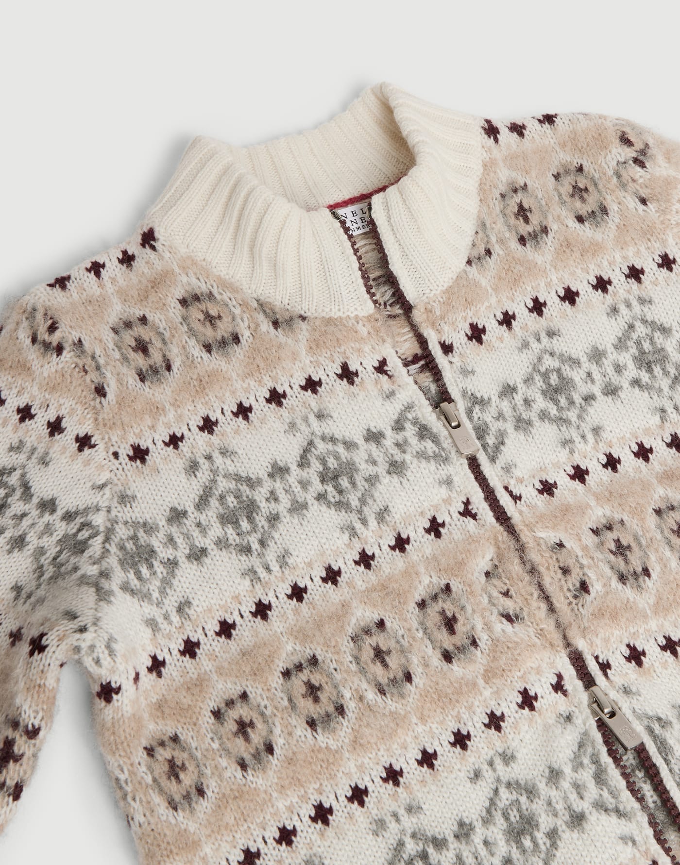 Cardigan in Jacquard aus Kaschmir Beige Jungen - Brunello Cucinelli