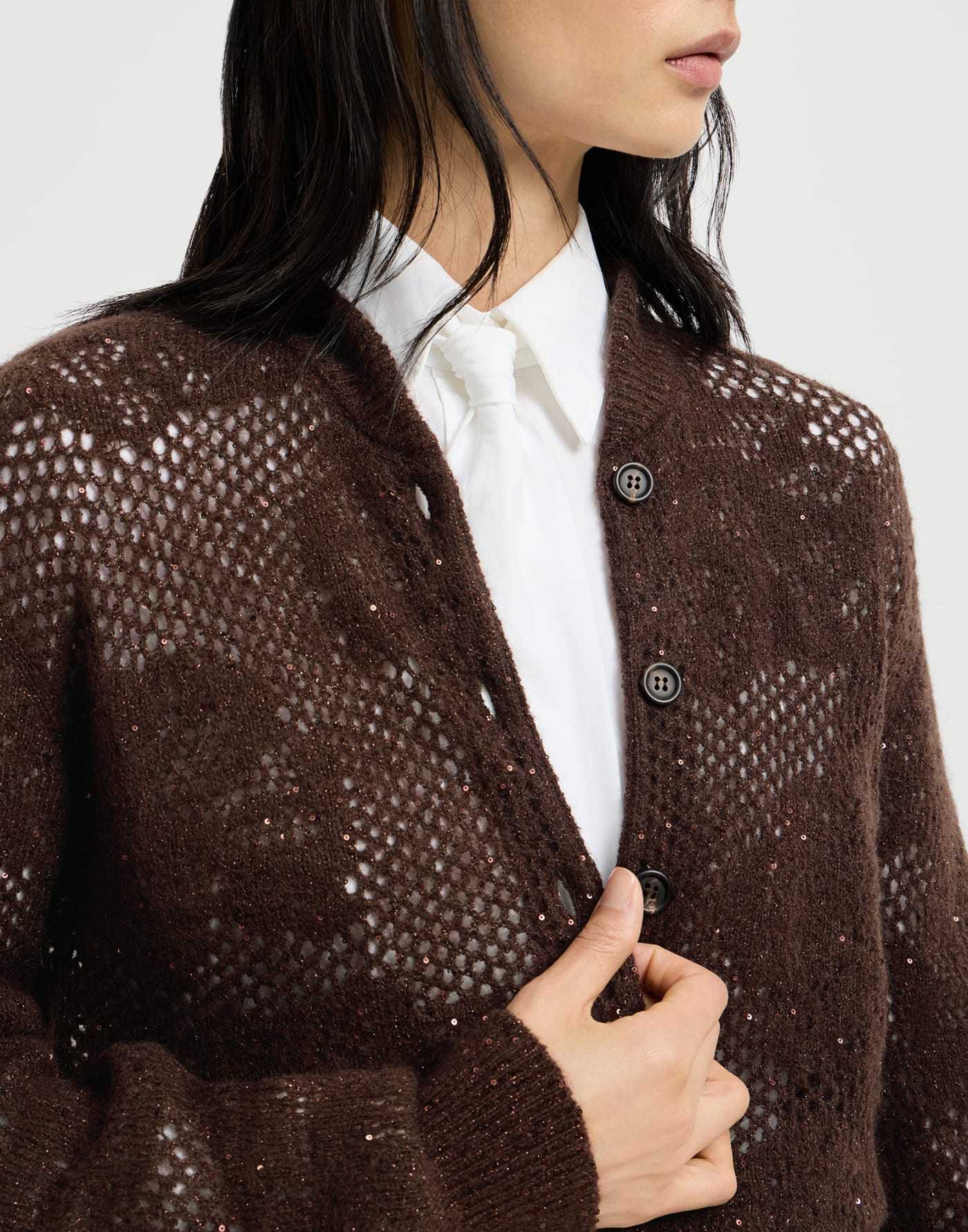 Lace flowers cardigan Brown Woman - Brunello Cucinelli