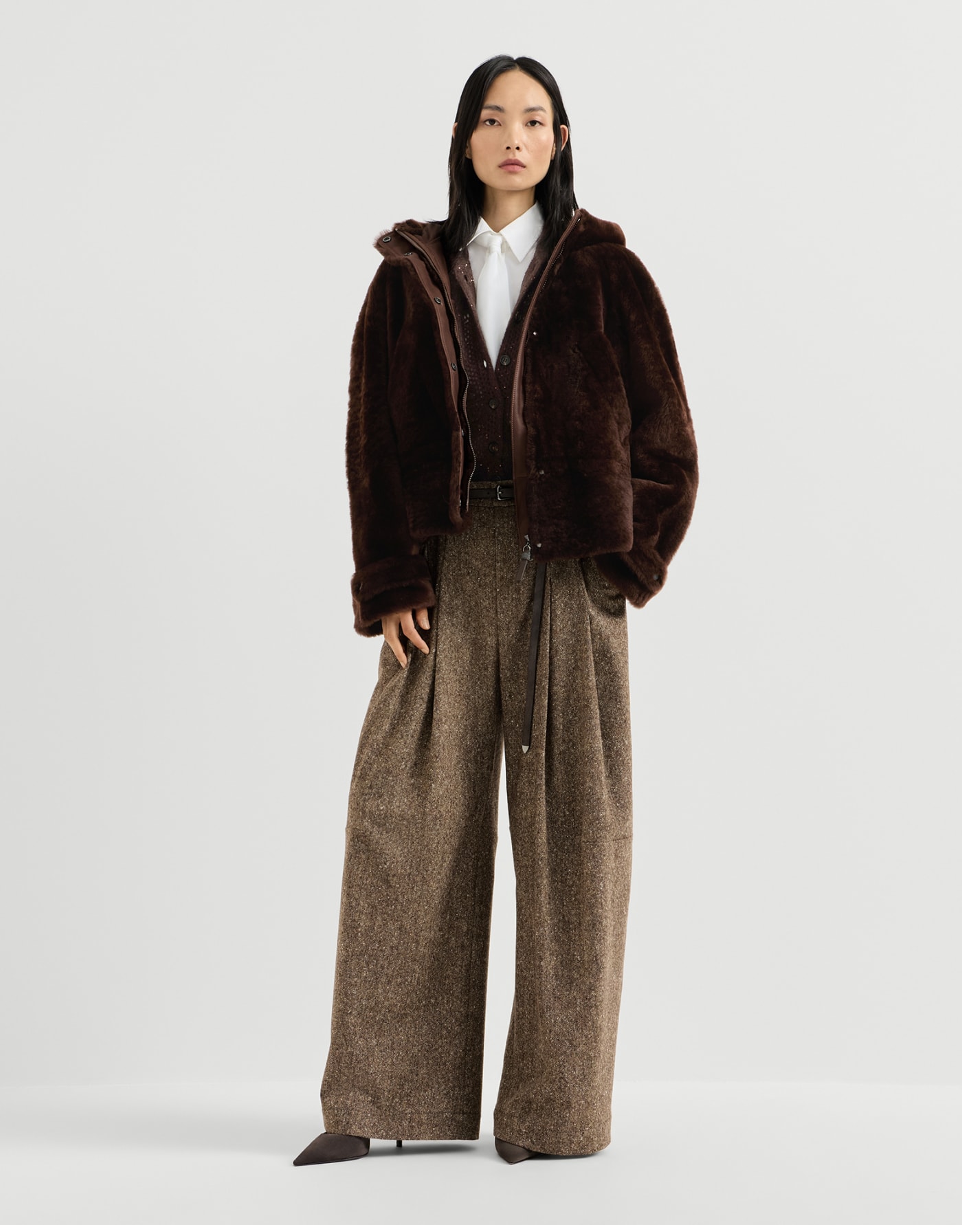 Shearling outerwear Brown Gianduia Woman - Brunello Cucinelli