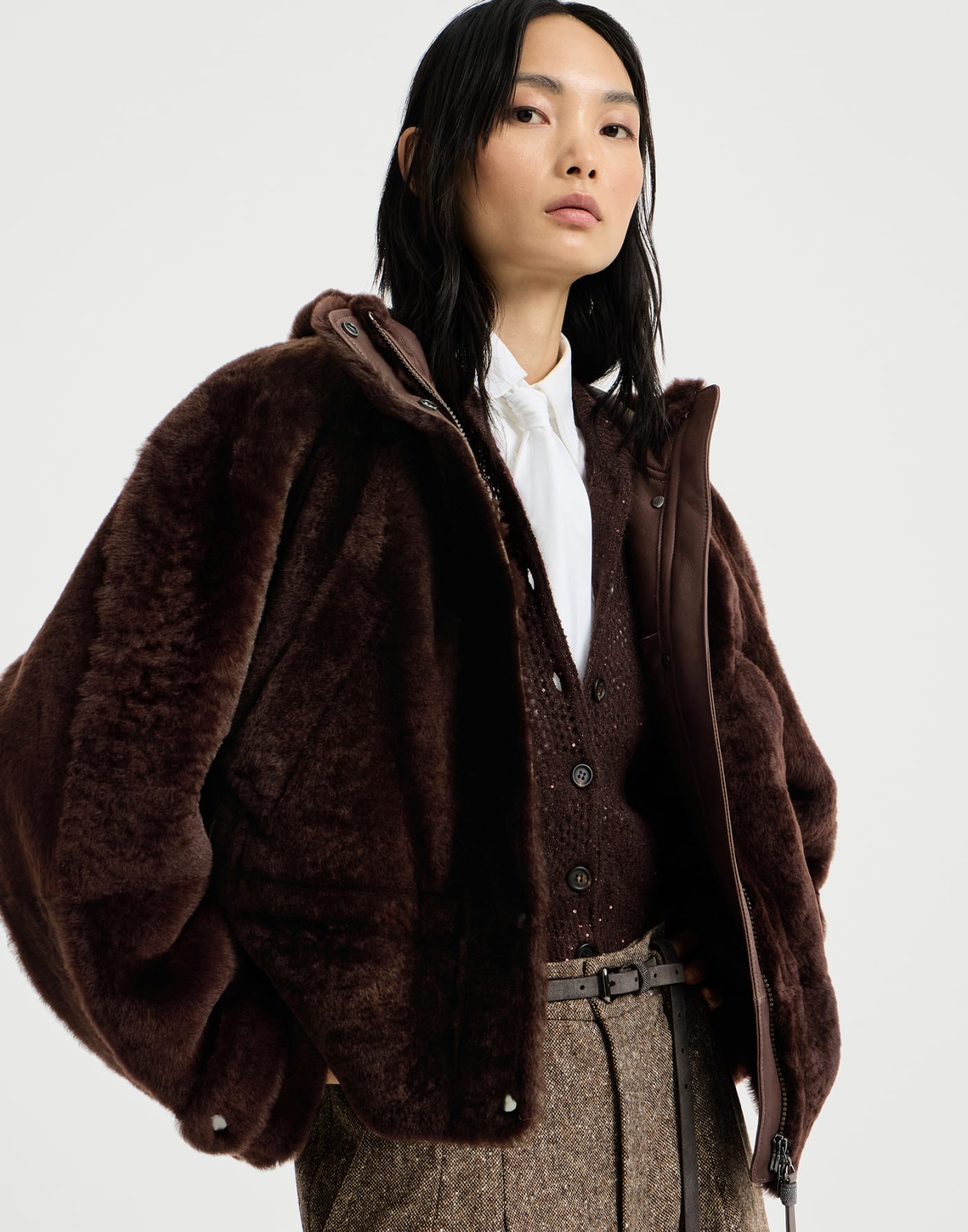Shearling outerwear Brown Gianduia Woman - Brunello Cucinelli