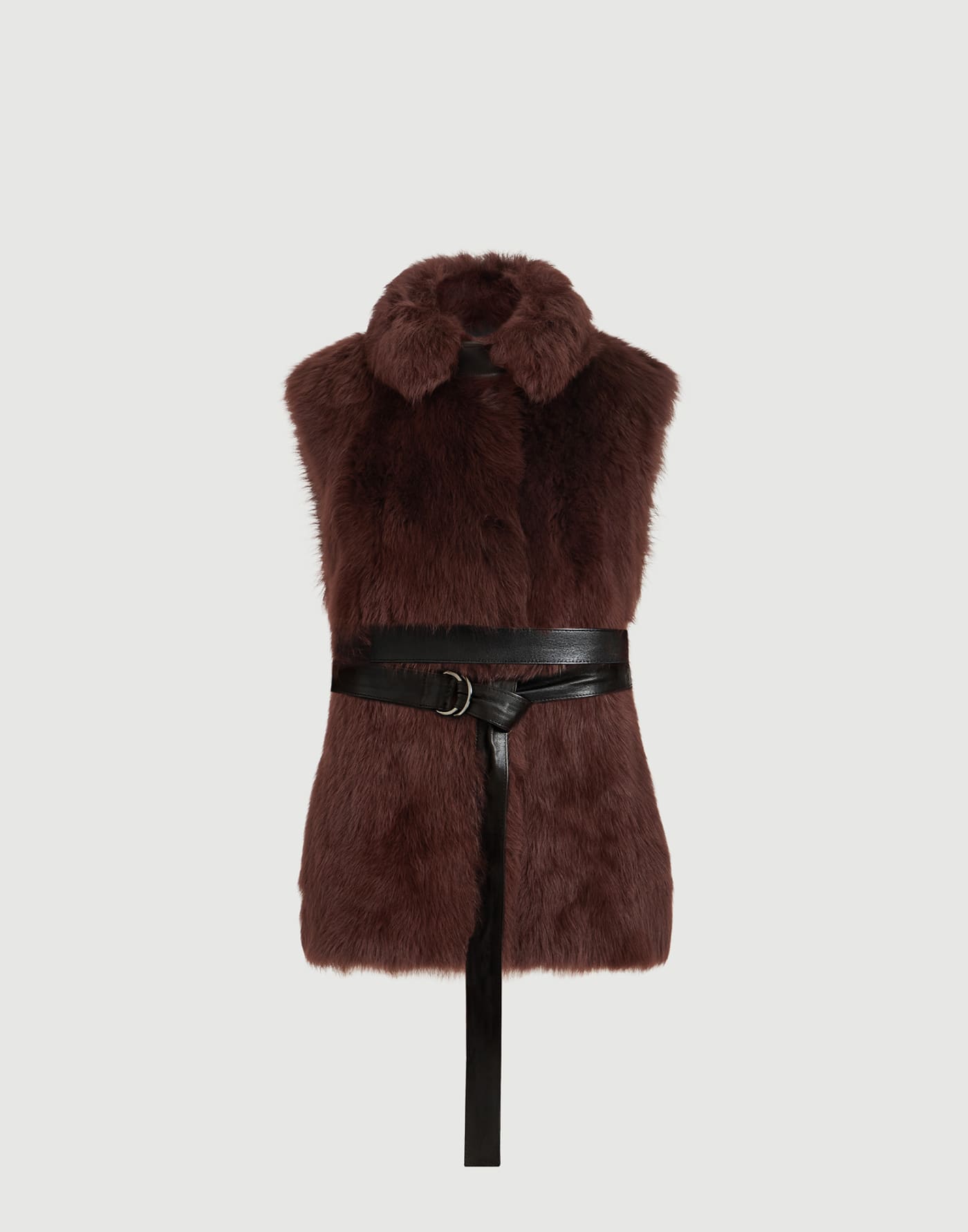 Lux shearling vest with belt Burgundy Woman - Brunello Cucinelli