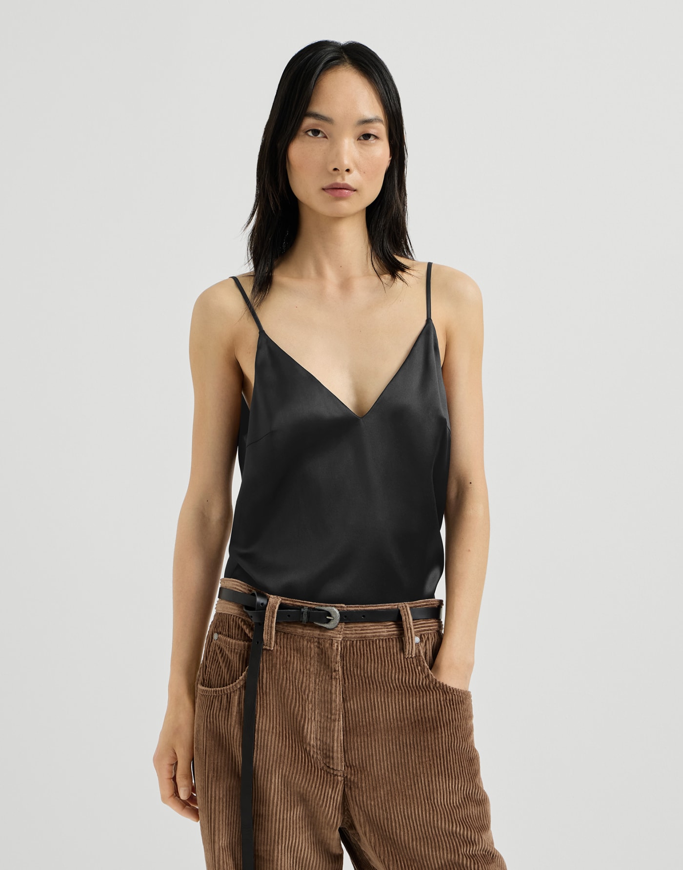 Stretch silk satin camisole Black Woman - Brunello Cucinelli