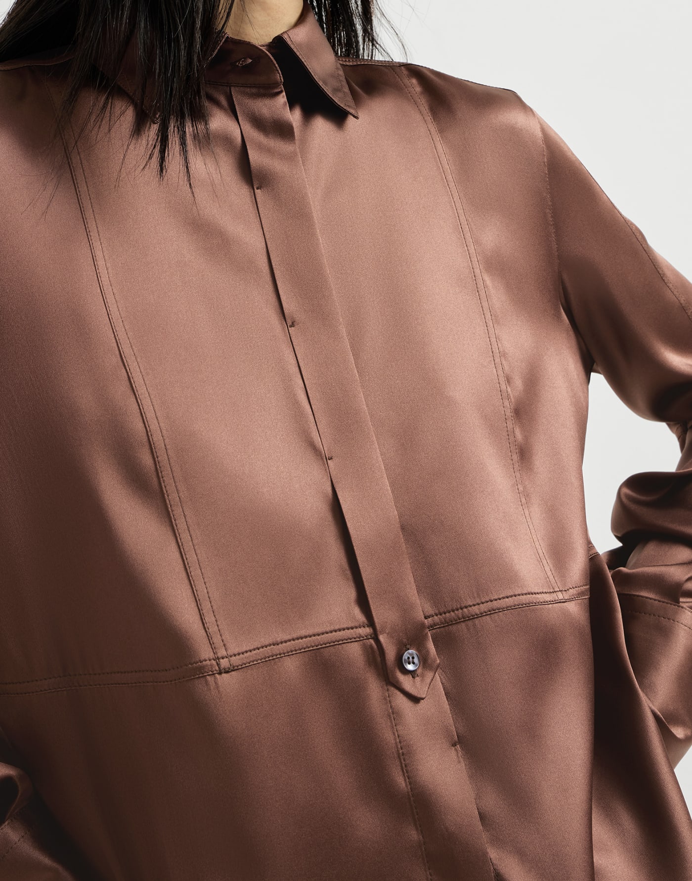 Stretch silk satin shirt Brown Woman - Brunello Cucinelli