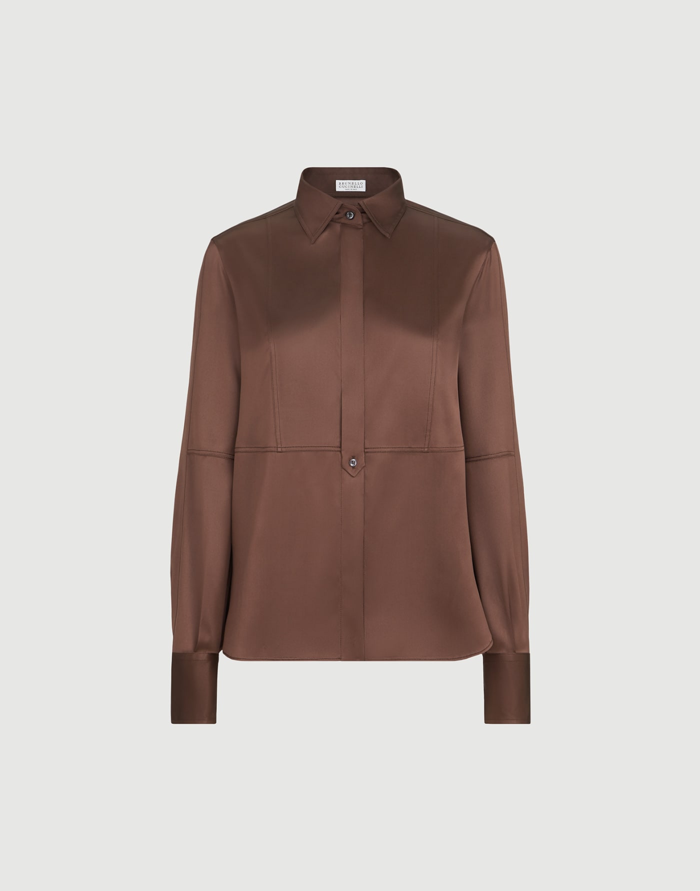 Stretch silk satin shirt Brown Woman - Brunello Cucinelli