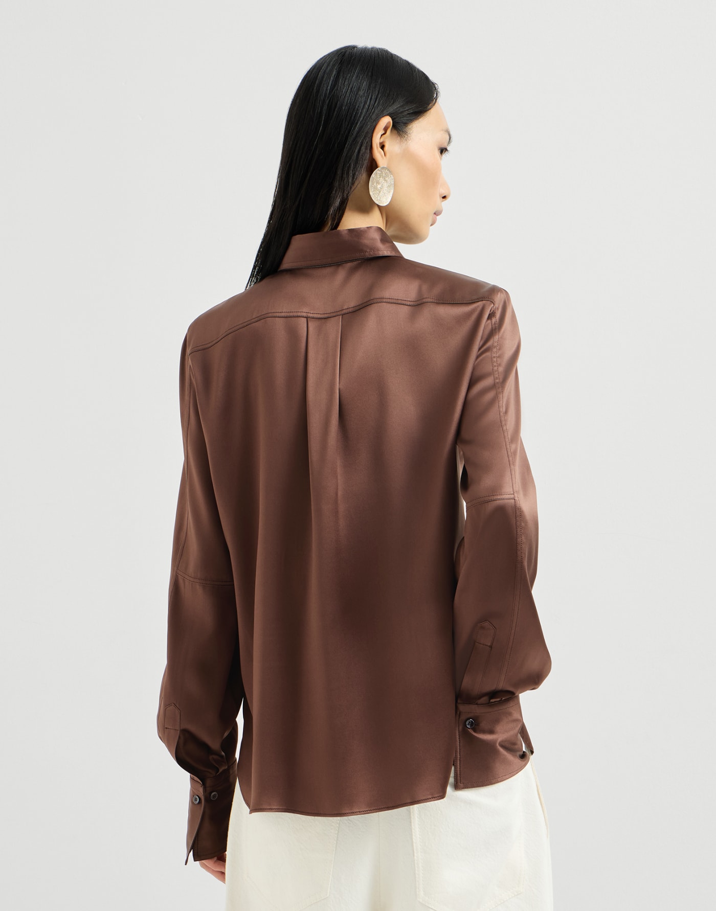 Stretch silk satin shirt Brown Woman - Brunello Cucinelli