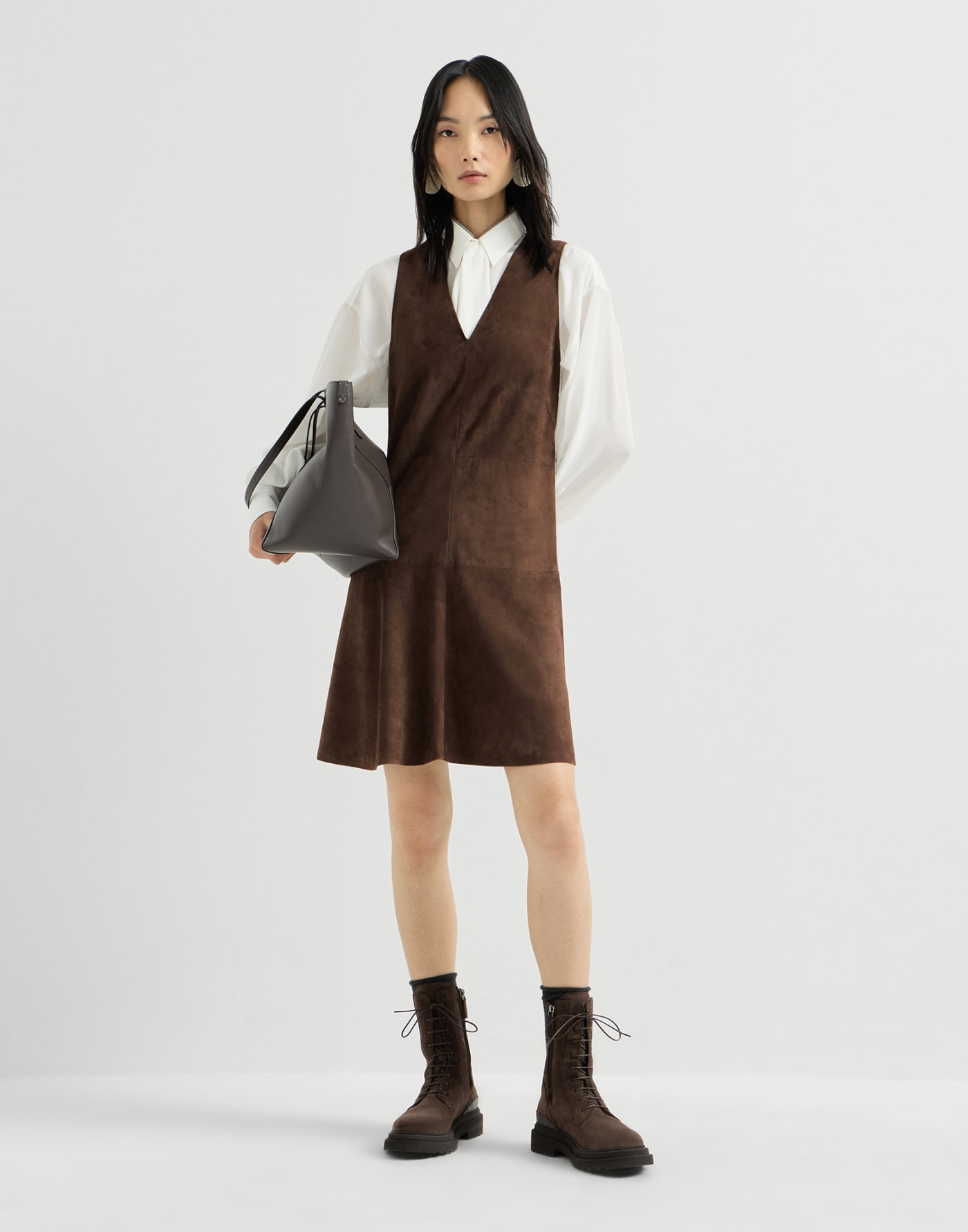 麂皮迷你連身裙 深摩卡棕 女士 - Brunello Cucinelli