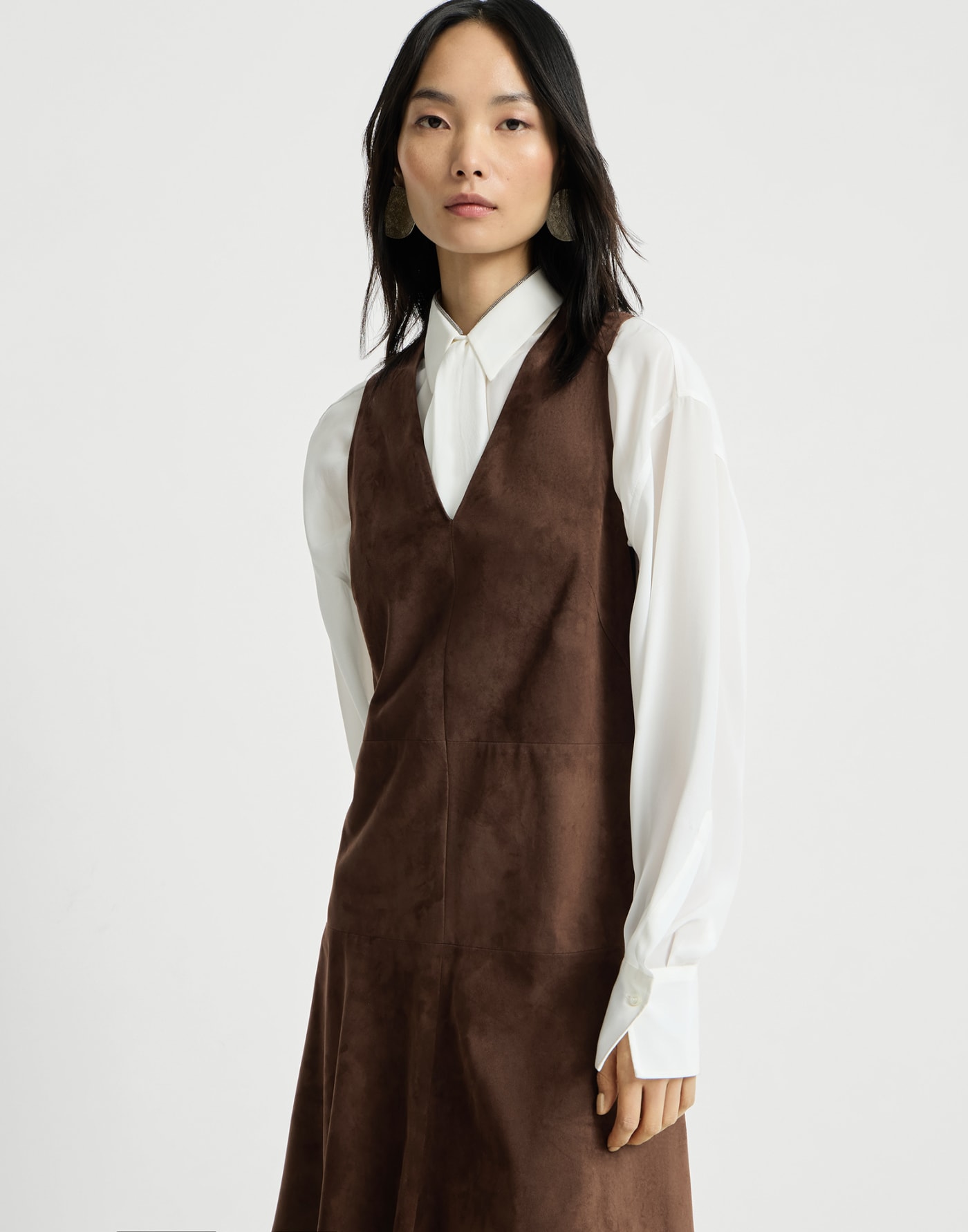 麂皮迷你連身裙 深摩卡棕 女士 - Brunello Cucinelli
