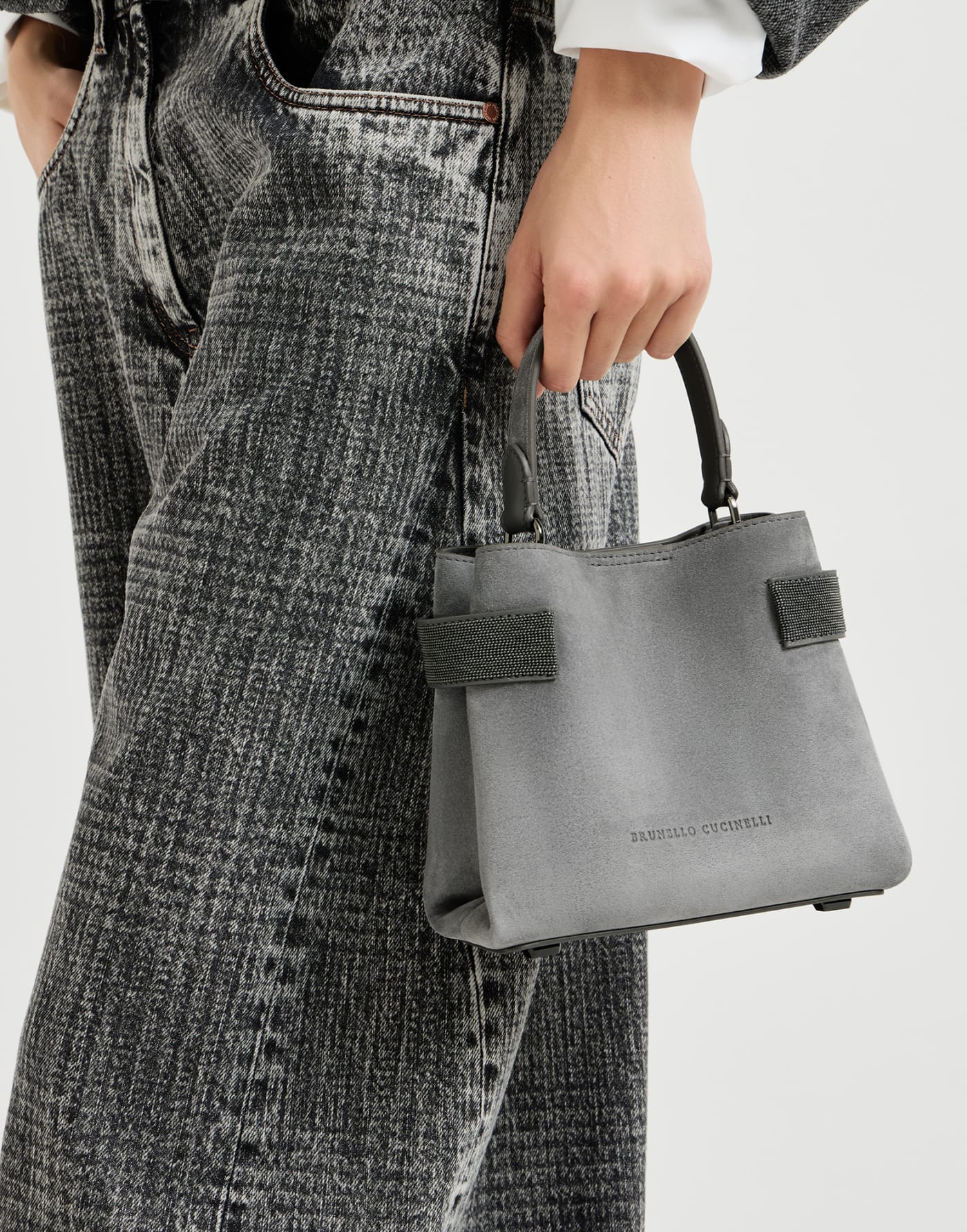 Small Top-Handle Essence bag Stone Grey Woman - Brunello Cucinelli