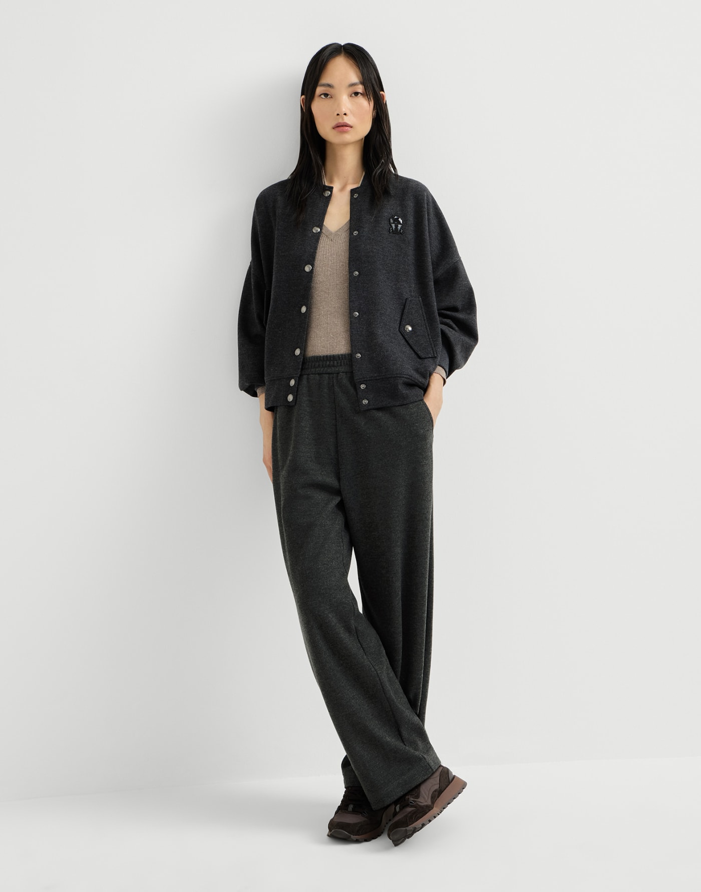 Interlock track trousers Anthracite Woman - Brunello Cucinelli