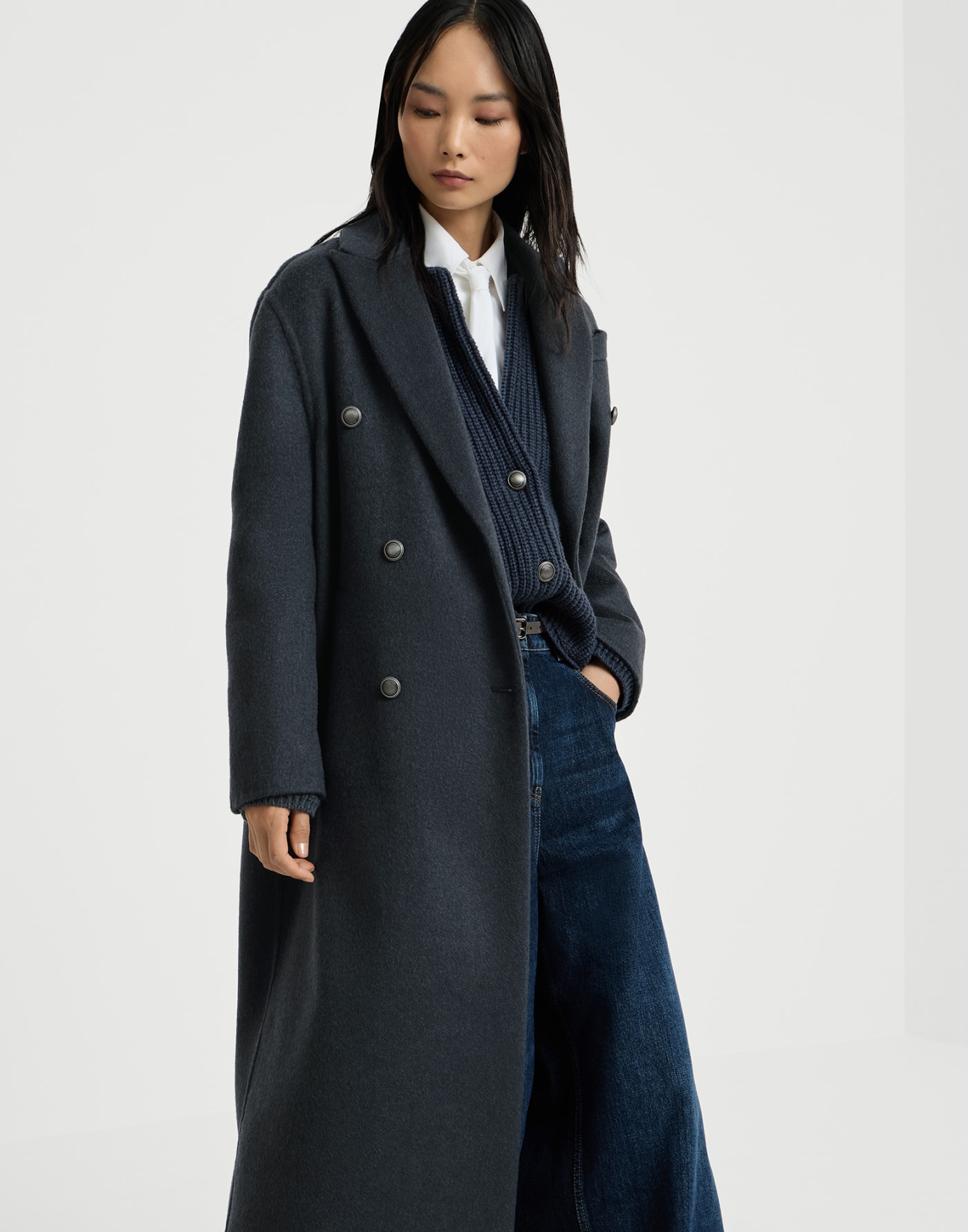 Handcrafted coat Blue Woman - Brunello Cucinelli