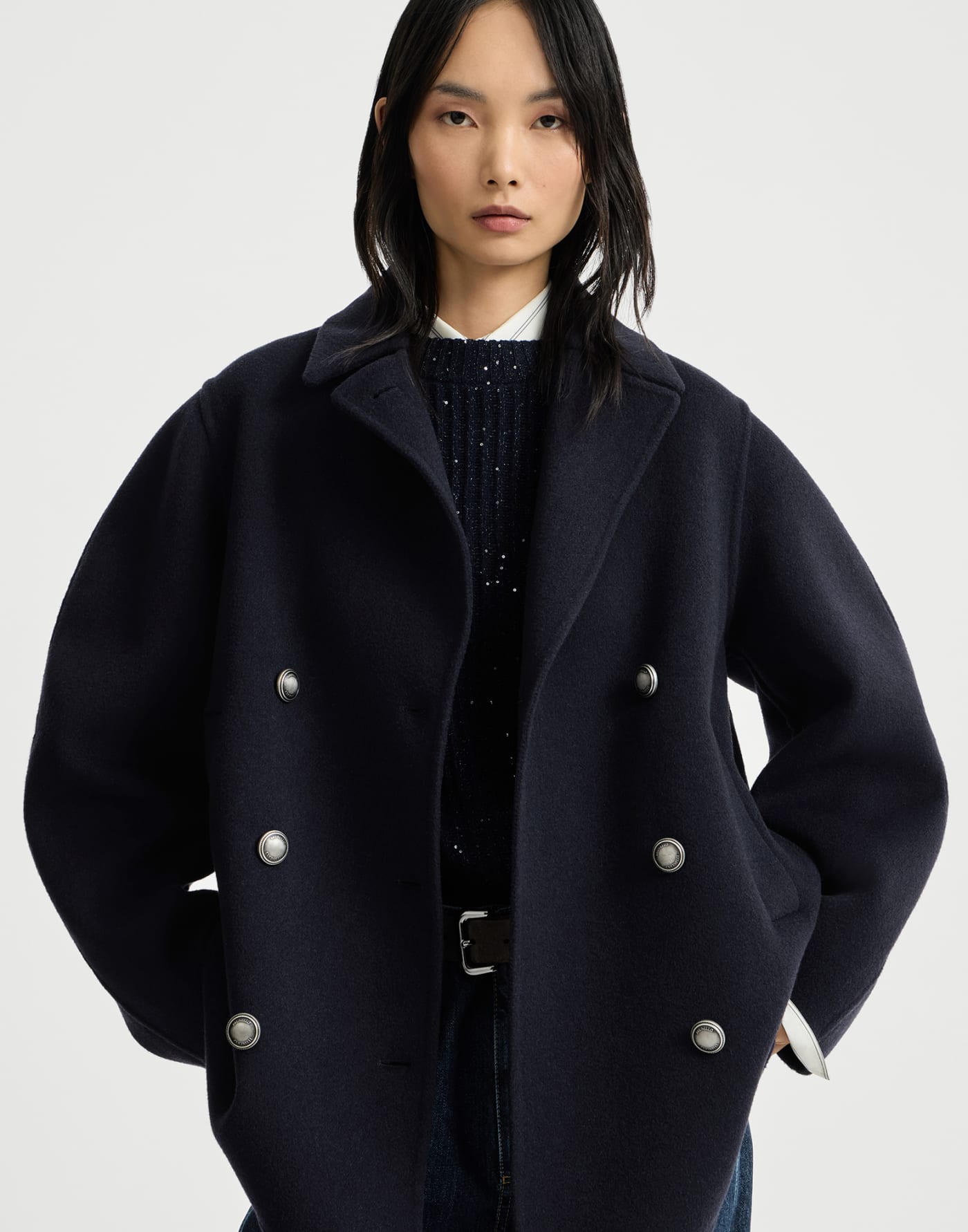 雙層工藝卡班外套 鈷藍色 女士 - Brunello Cucinelli