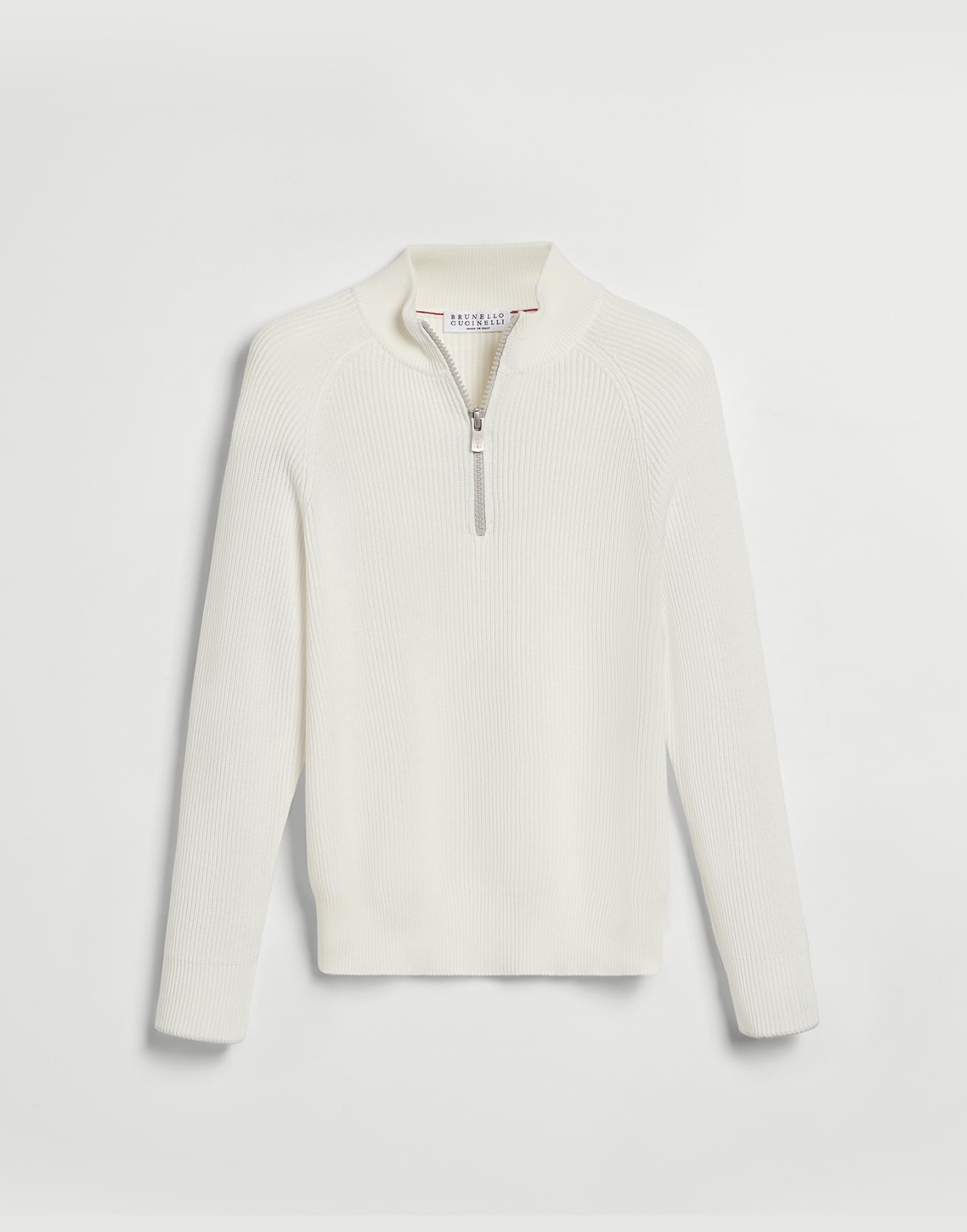 English rib sweater with half zip Panama Boys - Brunello Cucinelli