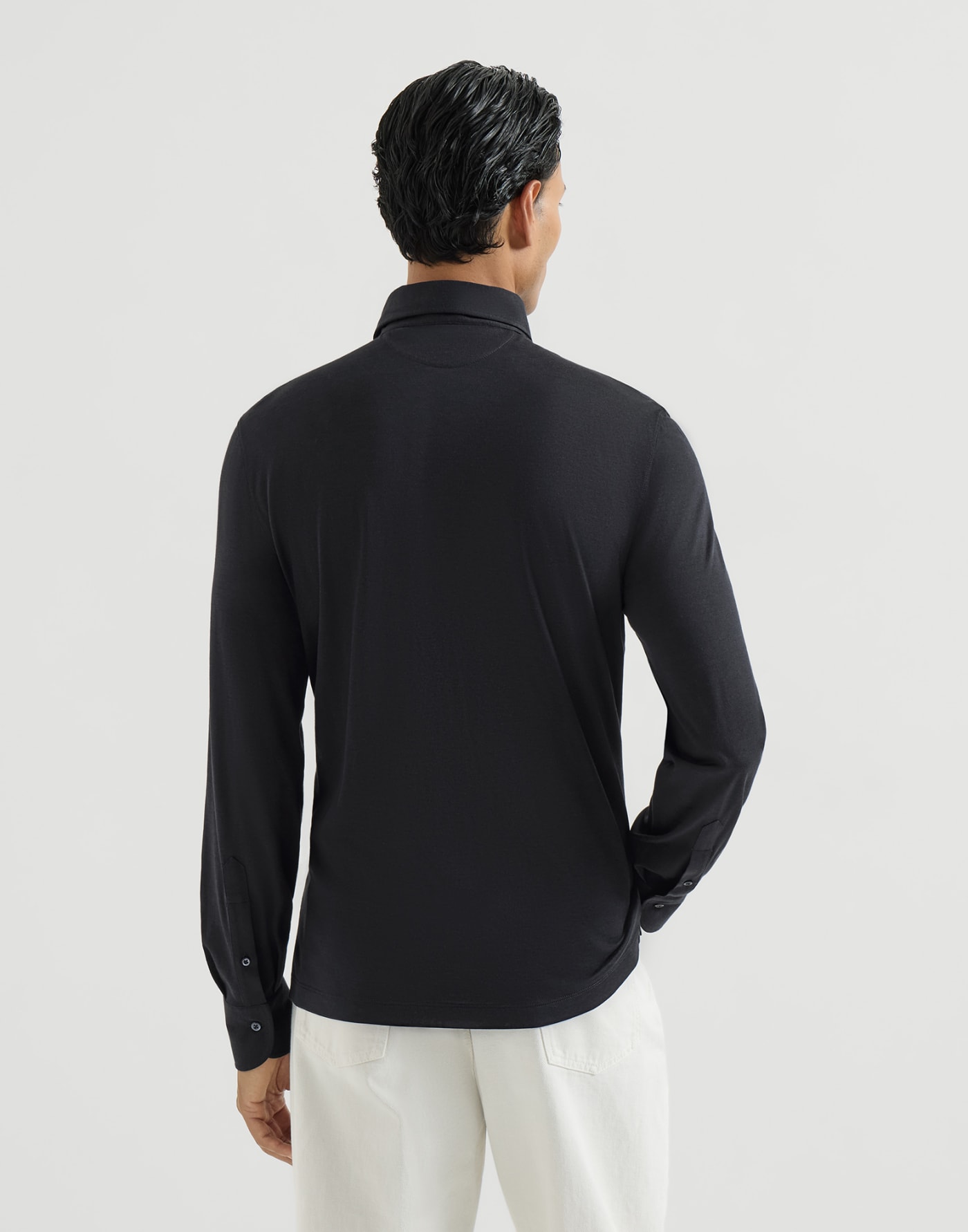 Lightweight jersey long sleeve polo Navy Blue Man - Brunello Cucinelli