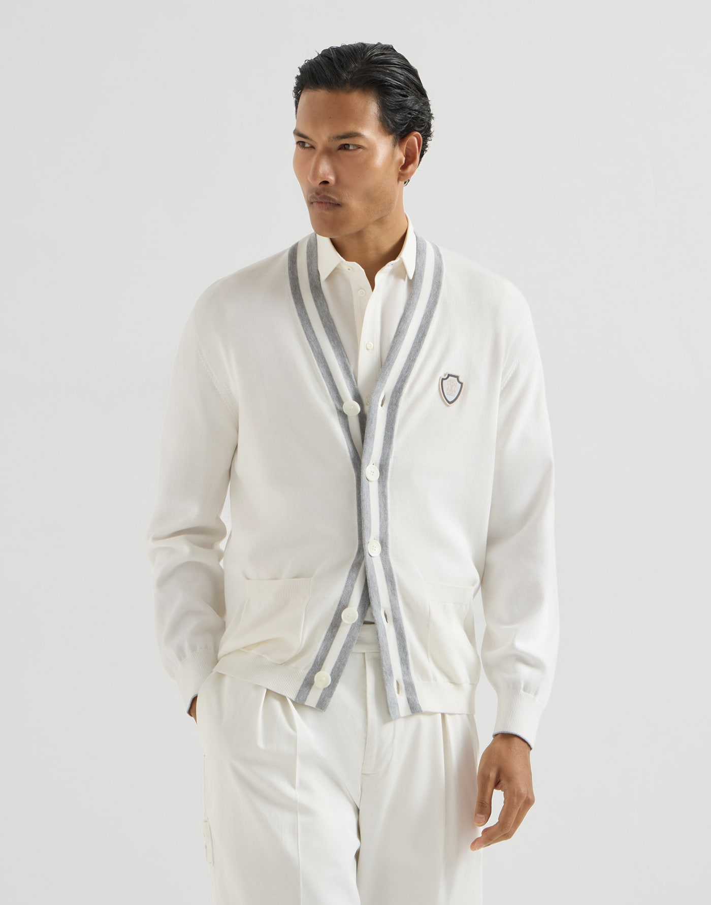Cárdigan de algodón con logotipo Blanco Hombre - Brunello Cucinelli
