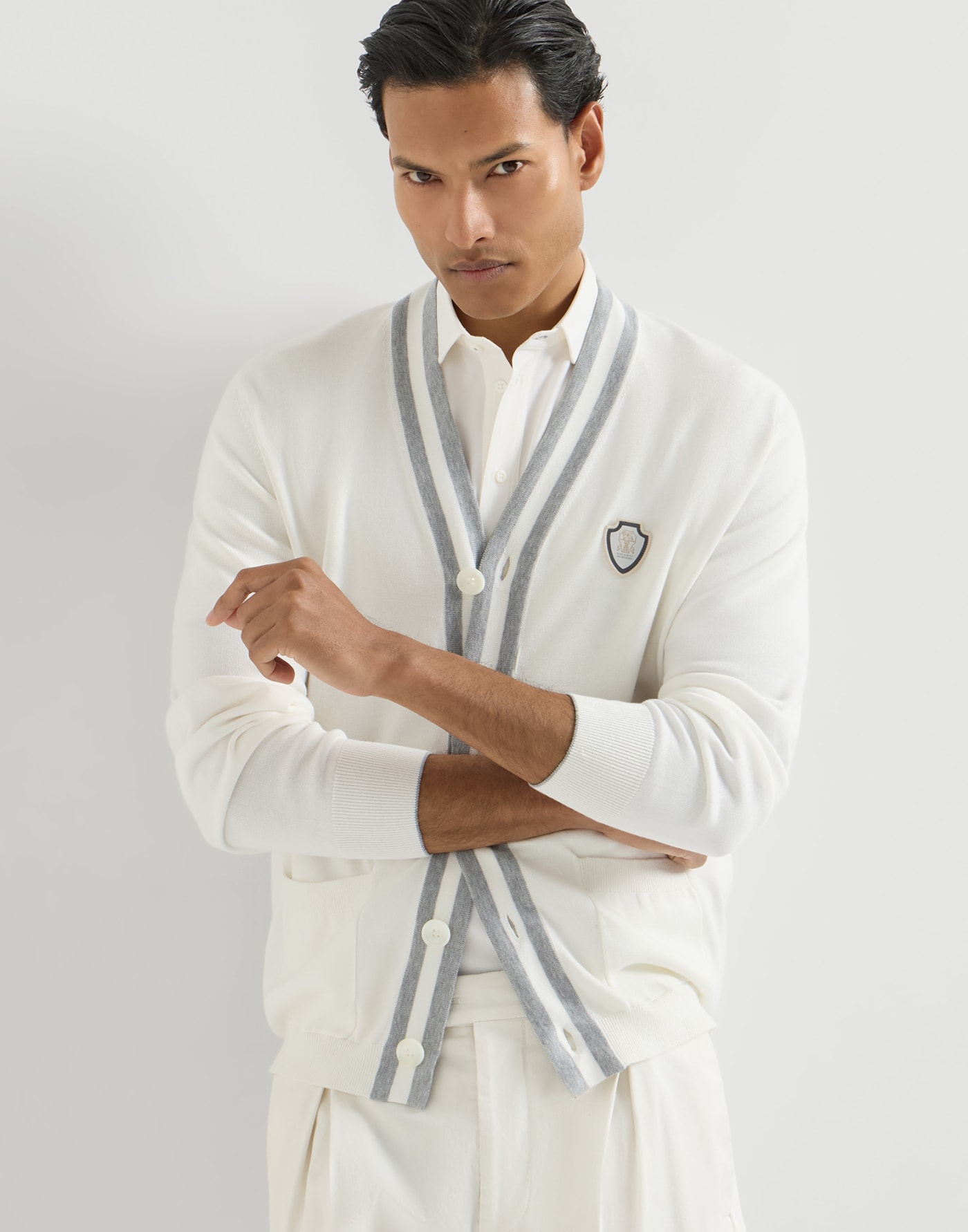 Cárdigan de algodón con logotipo Blanco Hombre - Brunello Cucinelli