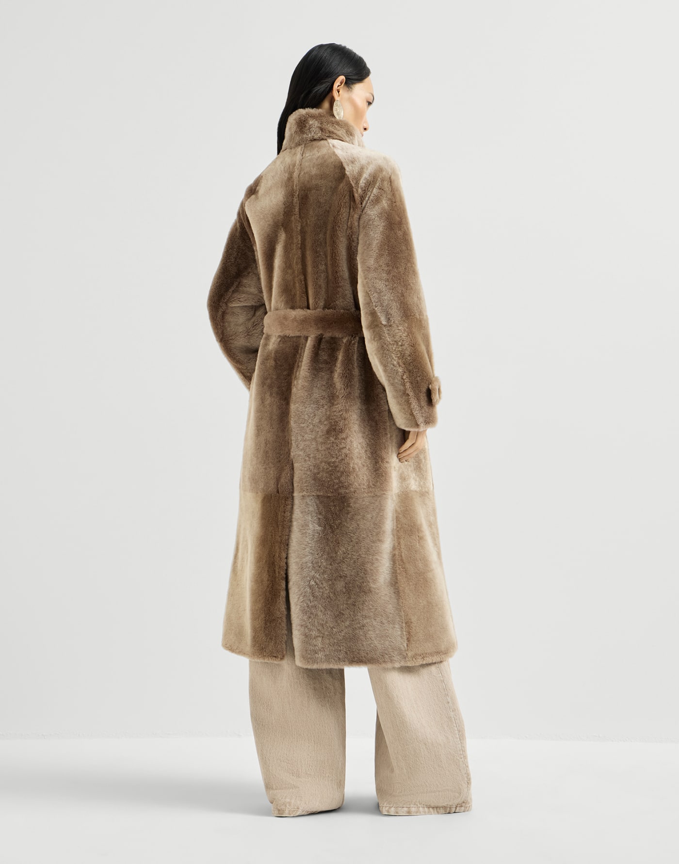 Shearling coat with belt Light Brown Woman - Brunello Cucinelli