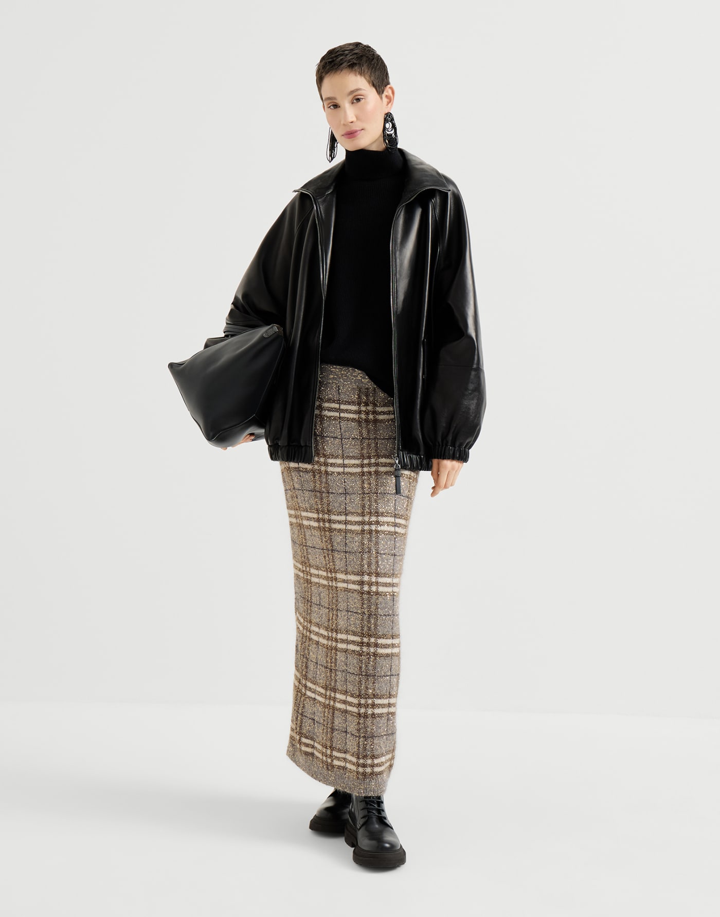 Dazzling Prince of Wales skirt Light Brown Woman - Brunello Cucinelli