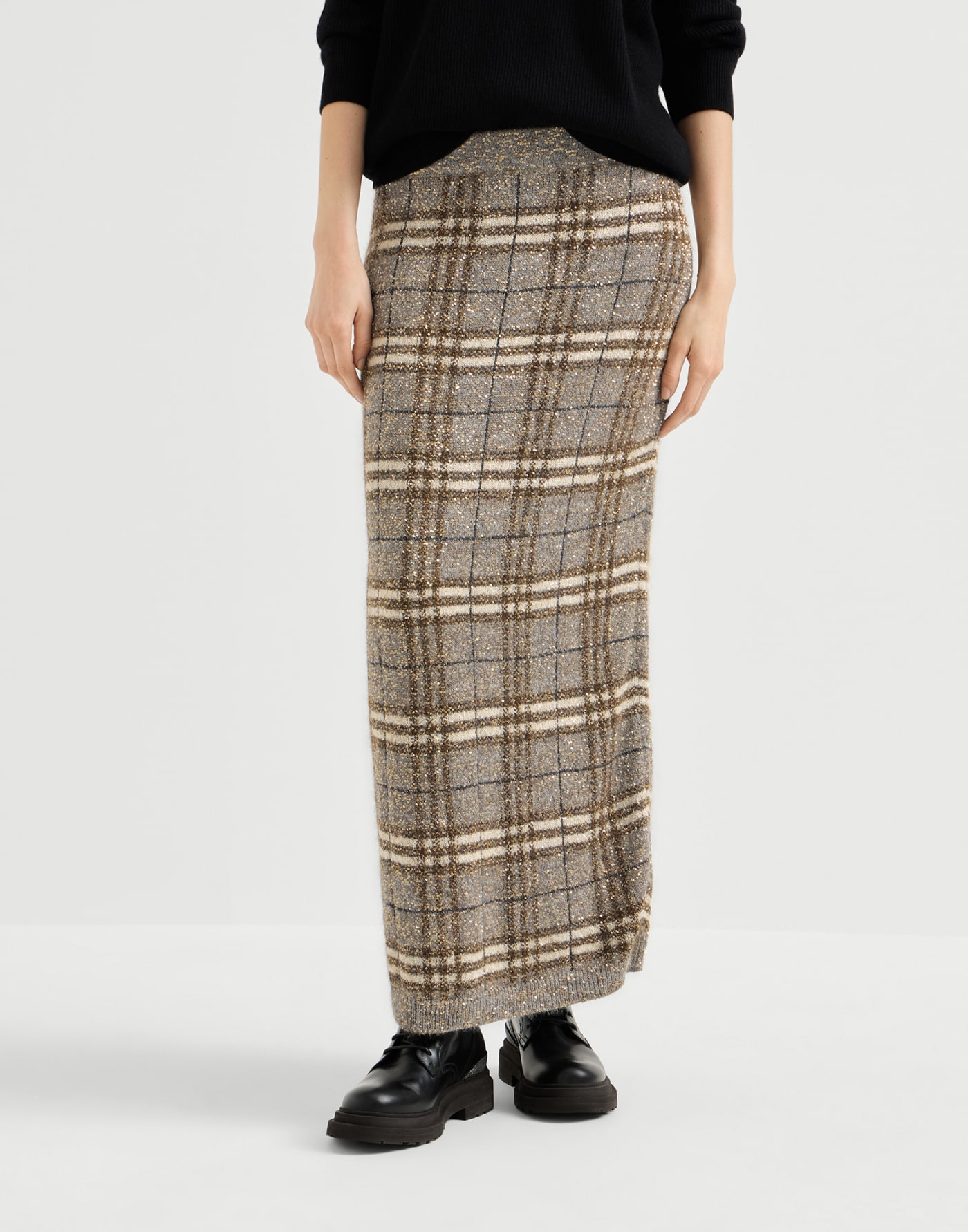 Dazzling Prince of Wales skirt Light Brown Woman - Brunello Cucinelli