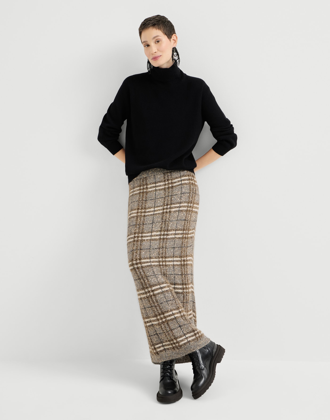 Dazzling Prince of Wales skirt Light Brown Woman - Brunello Cucinelli
